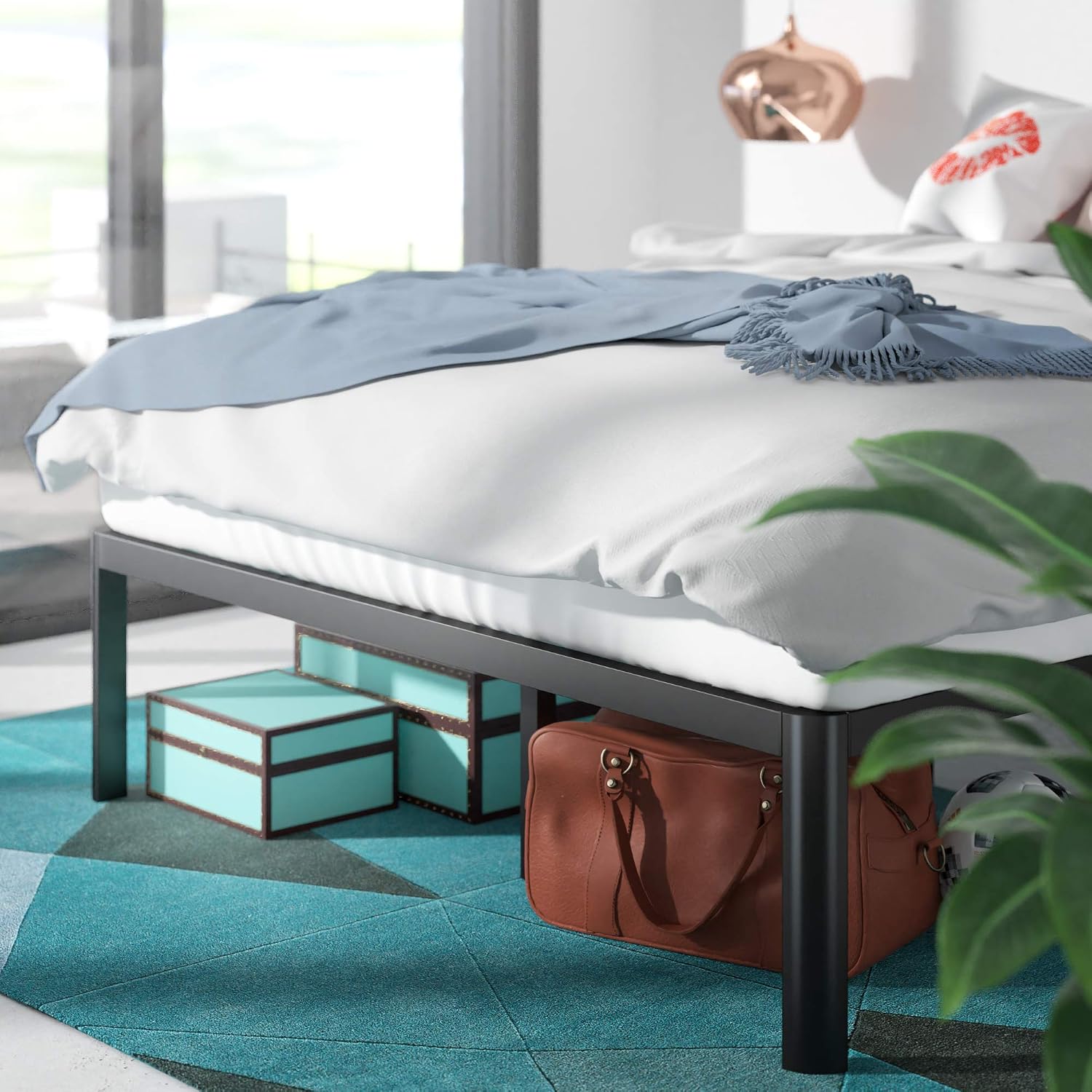 ZINUS Van 16 Inch Metal Platform Bed Frame / Steel Slat Support / No Box Spring Needed / Easy Assembly, Full