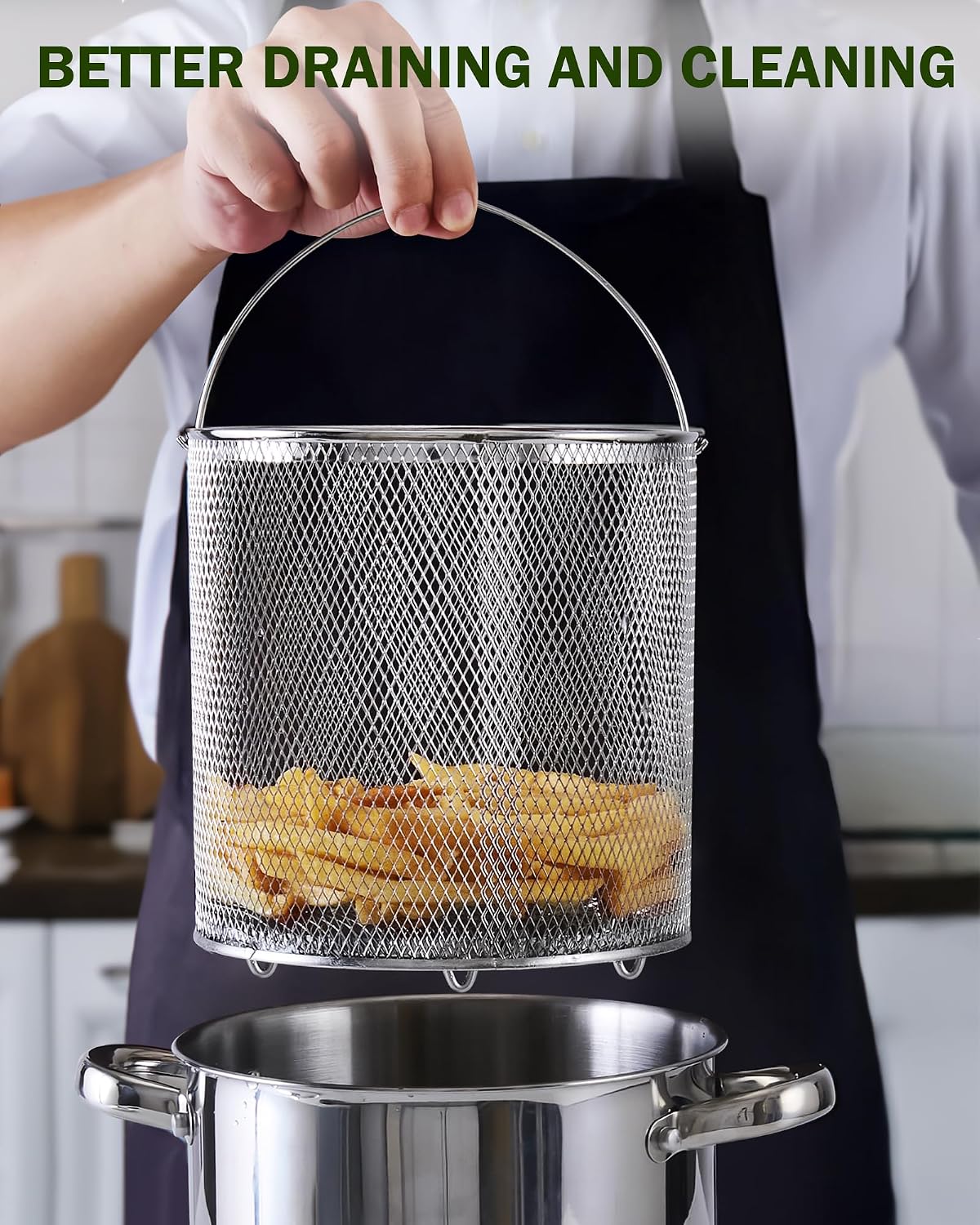 Cook N Home Basics 4-Quart Deep Fryer Pot with Basket, Japanese Tempura Small Stainless Steel Frying Pot with Oil Drip Drainer Rack, Glass Lid, Suitable for Kitchen French Fries, Chicken