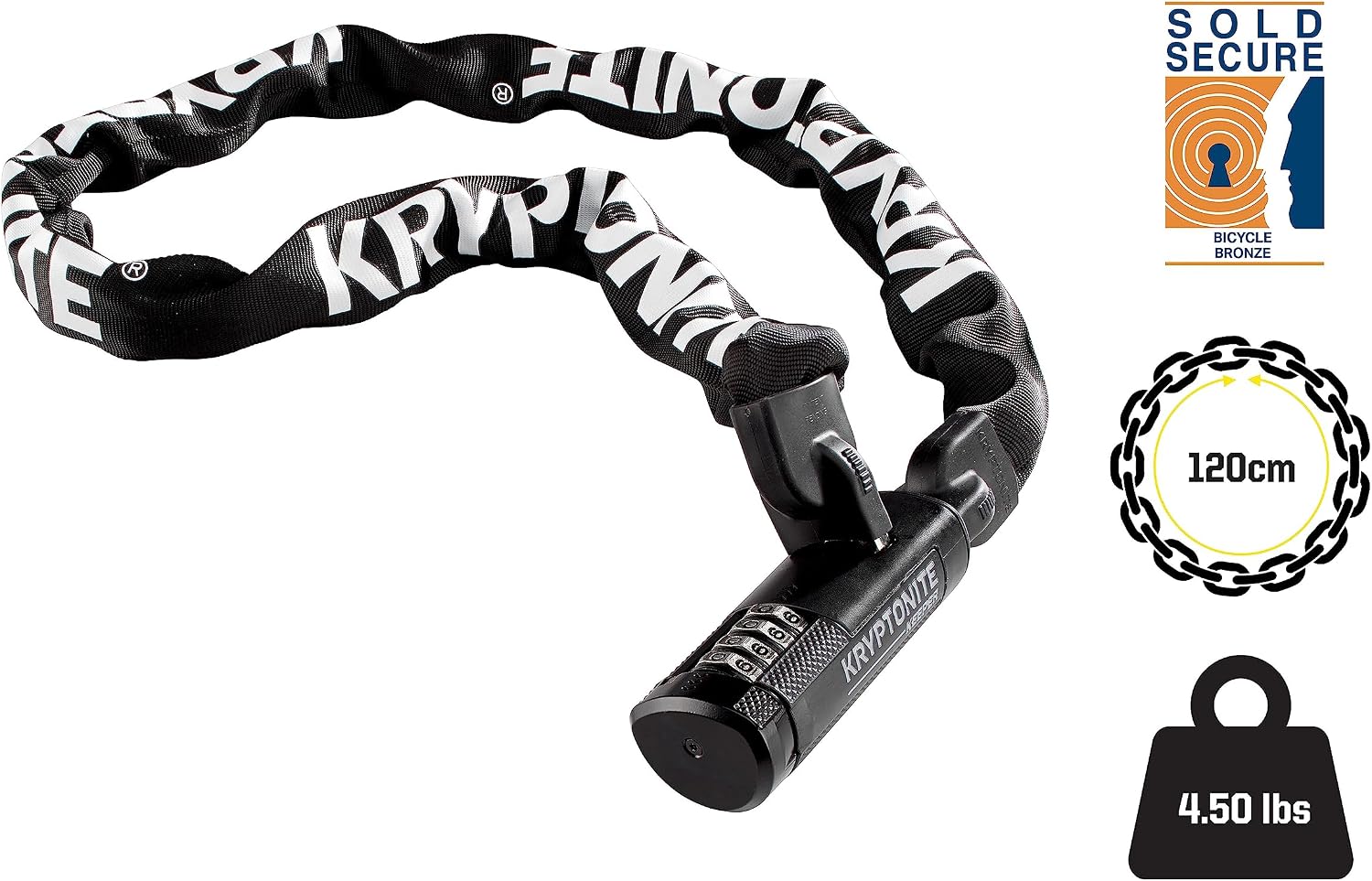 Kryptonite Keeper 712 Combo Bike Chain Lock, 4-Foot 7mm Steel Heavy Duty Anti-Theft Resettable Combination Chain for Bicycles, E-Bikes & Scooters