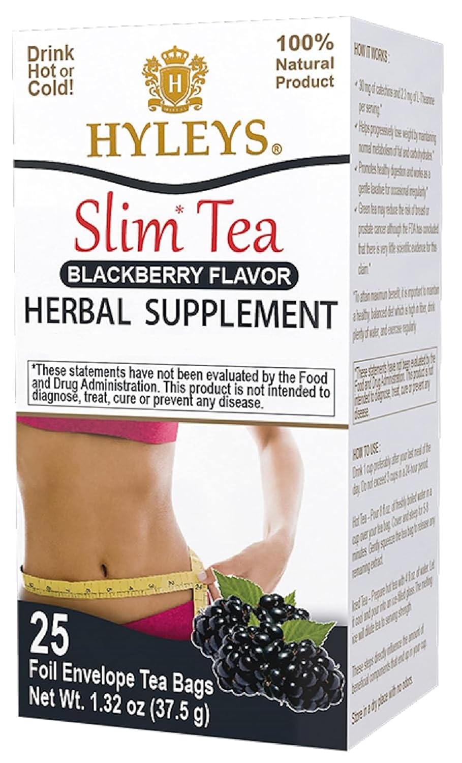 HYLEYS Slim Tea Goji Berry, Weight Loss Detox, Slimming Diet Tea, 25 Bags | Green Tea, Senna Detox & Cleanse, 3 Natural Ingredients, No Added Sugar, 1-Step Bedtime Routine, Supports Digestion