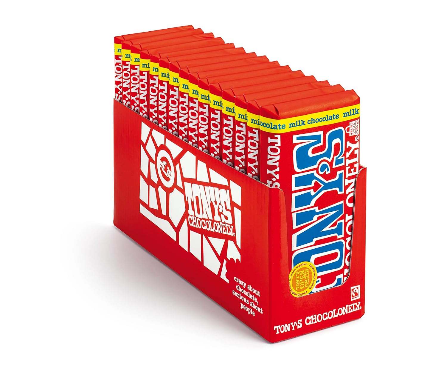 Tony’s Chocolonely 32% Milk Chocolate Caramel Sea Salt Bars, No Artificial Flavoring, Fairtrade & B Corp Certified, 6.35 Ounce (15 Bars)