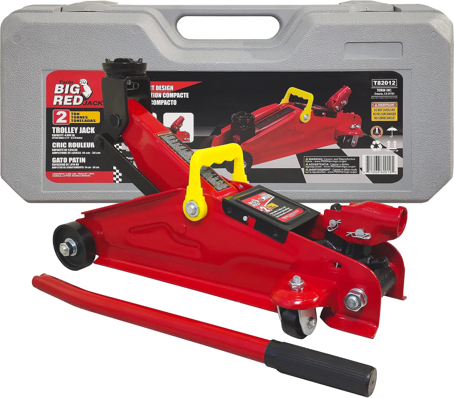 BIG RED Torin Hydraulic Trolley Floor Jack Combo with 2 Jack Stands, 2 Ton Capacity (T82001)