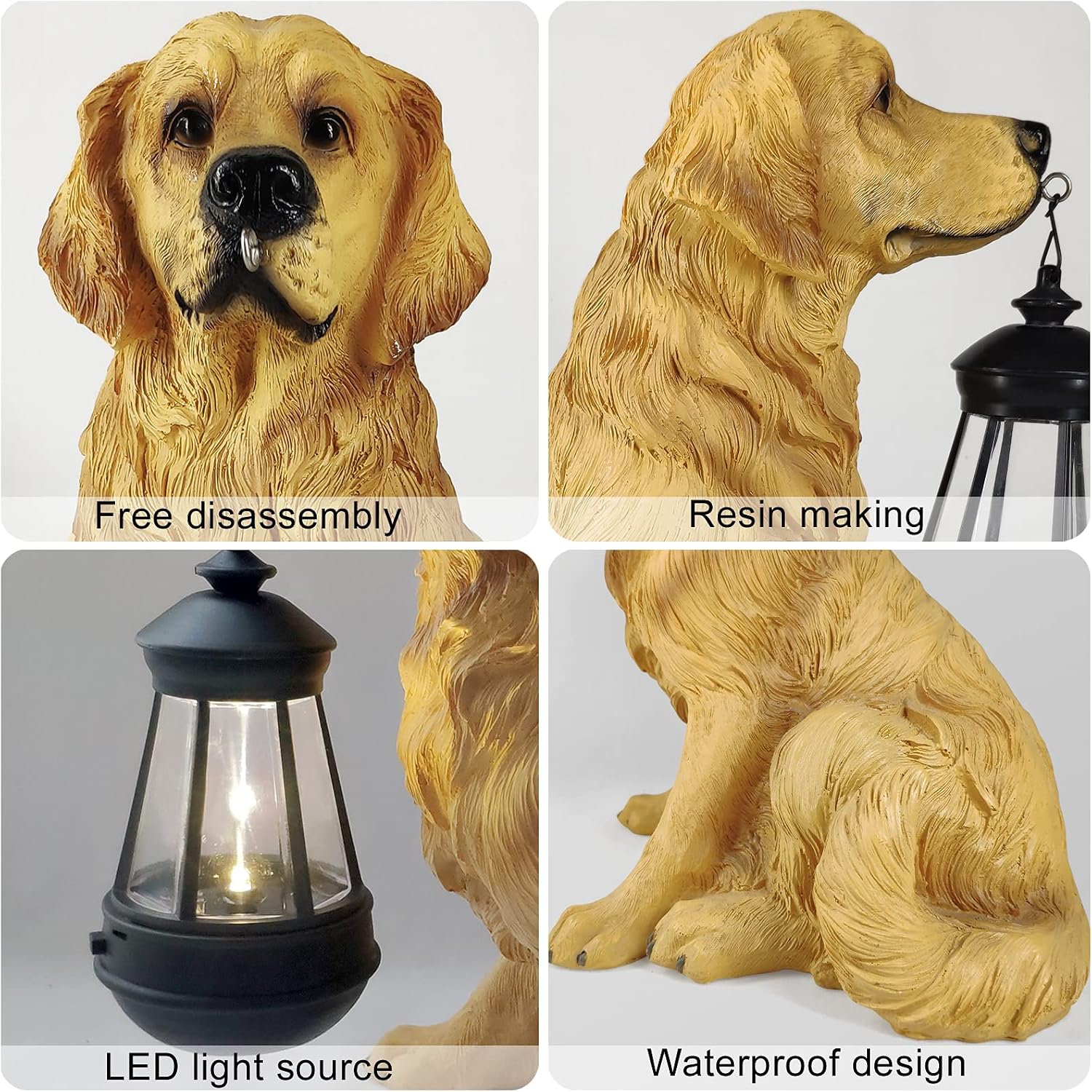Notakia Golden Retriever Statue Outdoor with Solar Led Home Garden Decoration Windproof Lamp Realistic Dog Decor(Golden Retriever &LED)