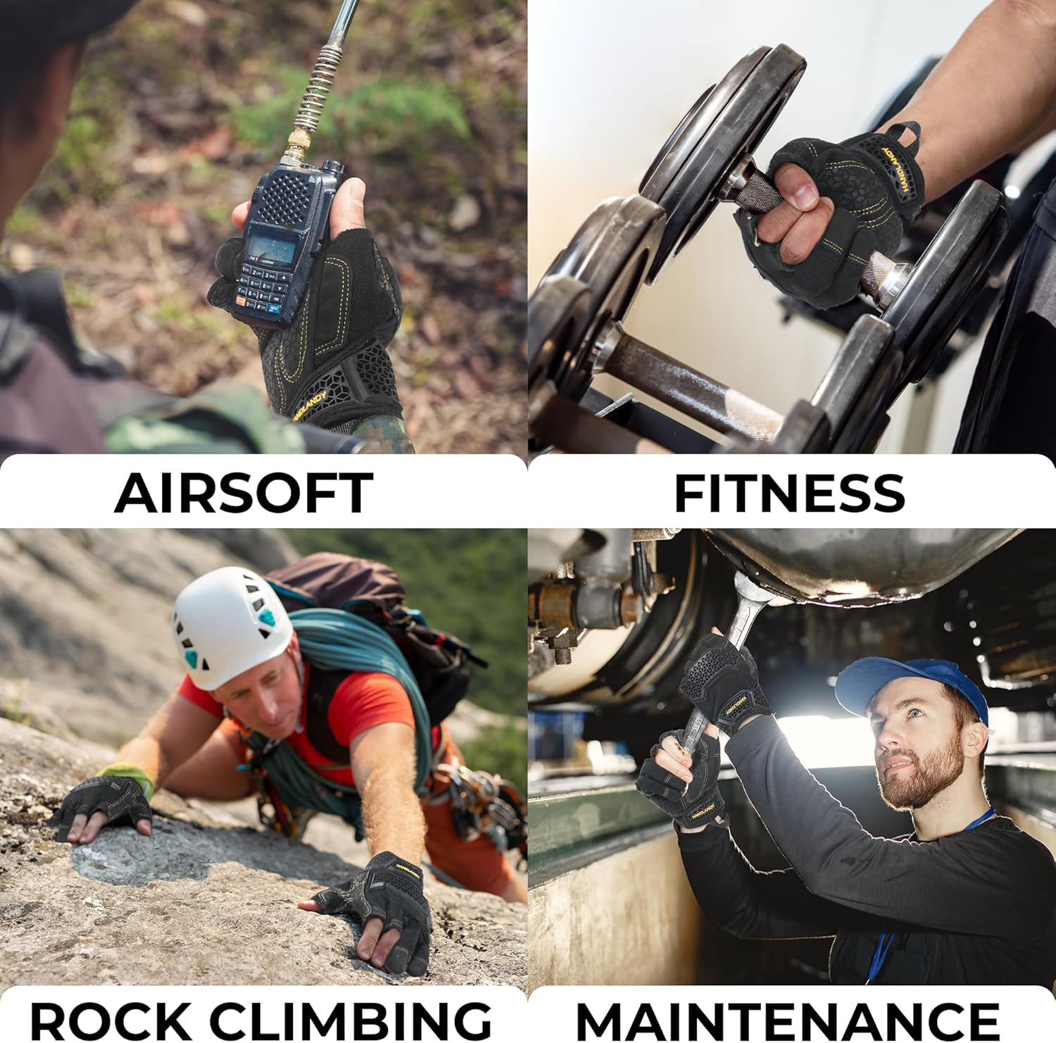 HANDLANDY Framer Work Gloves Open-Finger Carpenters Gloves, Fingerless Gaming Gloves for Tactical Shooting, Airsoft, Hunting, Police Work and Hiking L