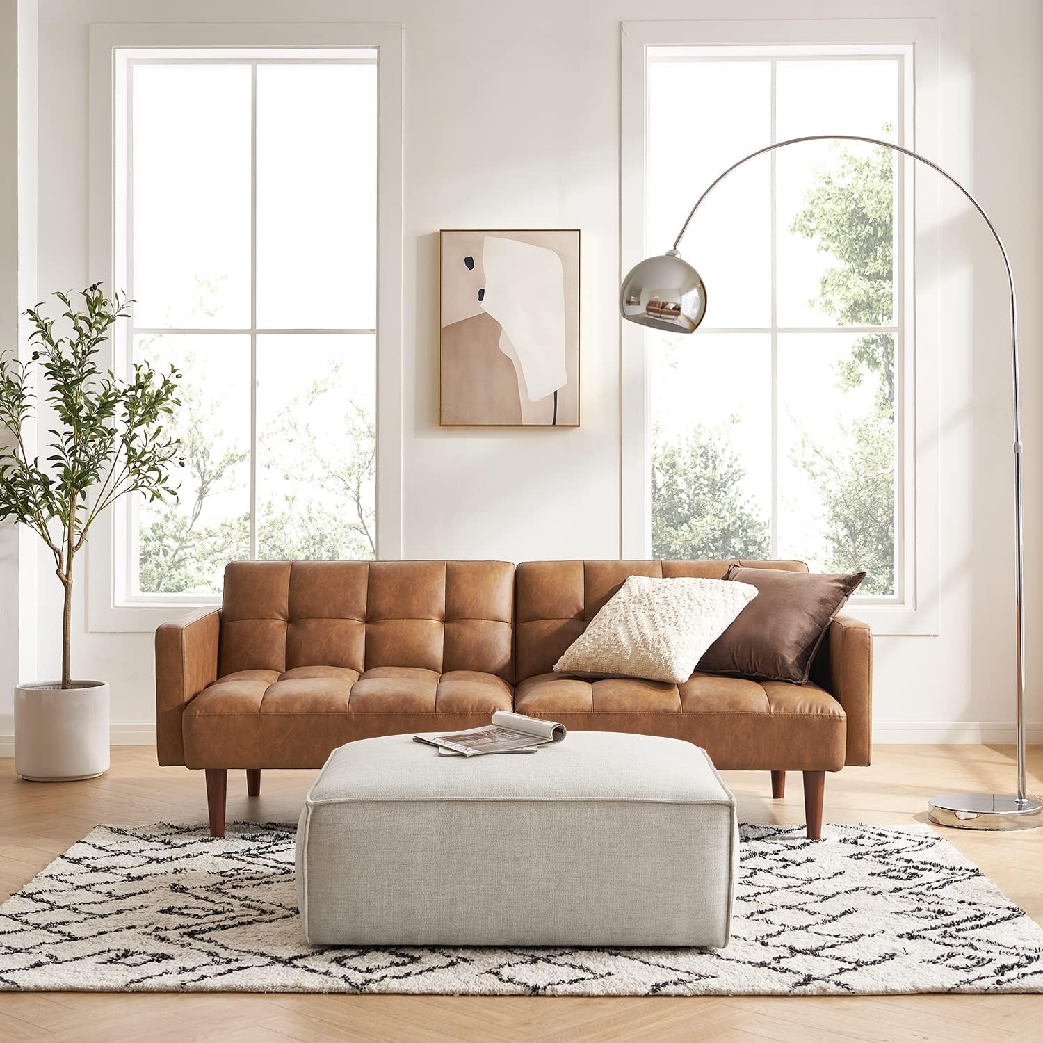 mopio 76.4" Futon Sofa Bed Chevron Styled, Sleeper Couch (Old Rosa Velvet)