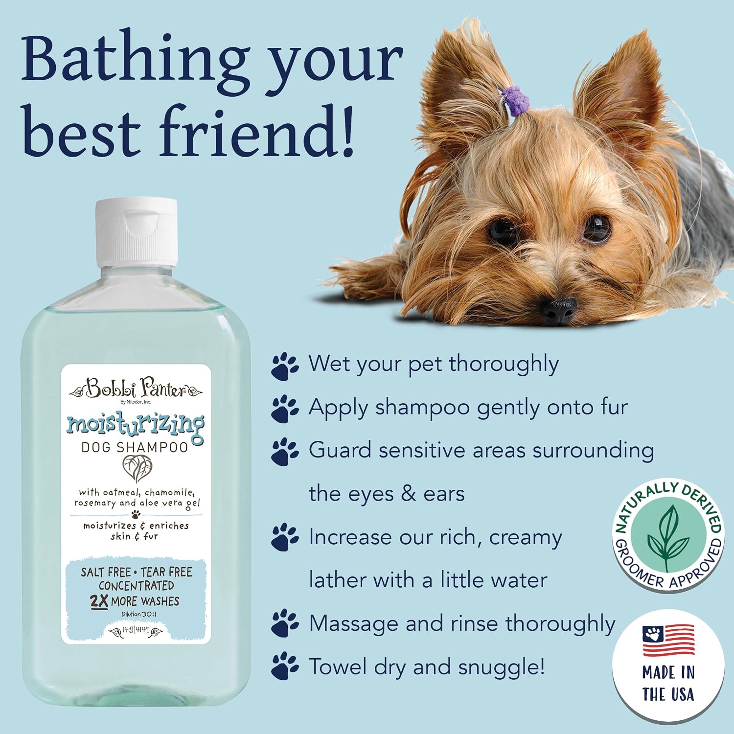 Bobbi Panter Soothing Dog Shampoo Tea Tree, Lavender, Cucumber & Oat Protein – Natural Formula for Sensitive Skin & Irritation Relief, Tear-Free, 30:1 Concentrate, Made in USA, 14 oz