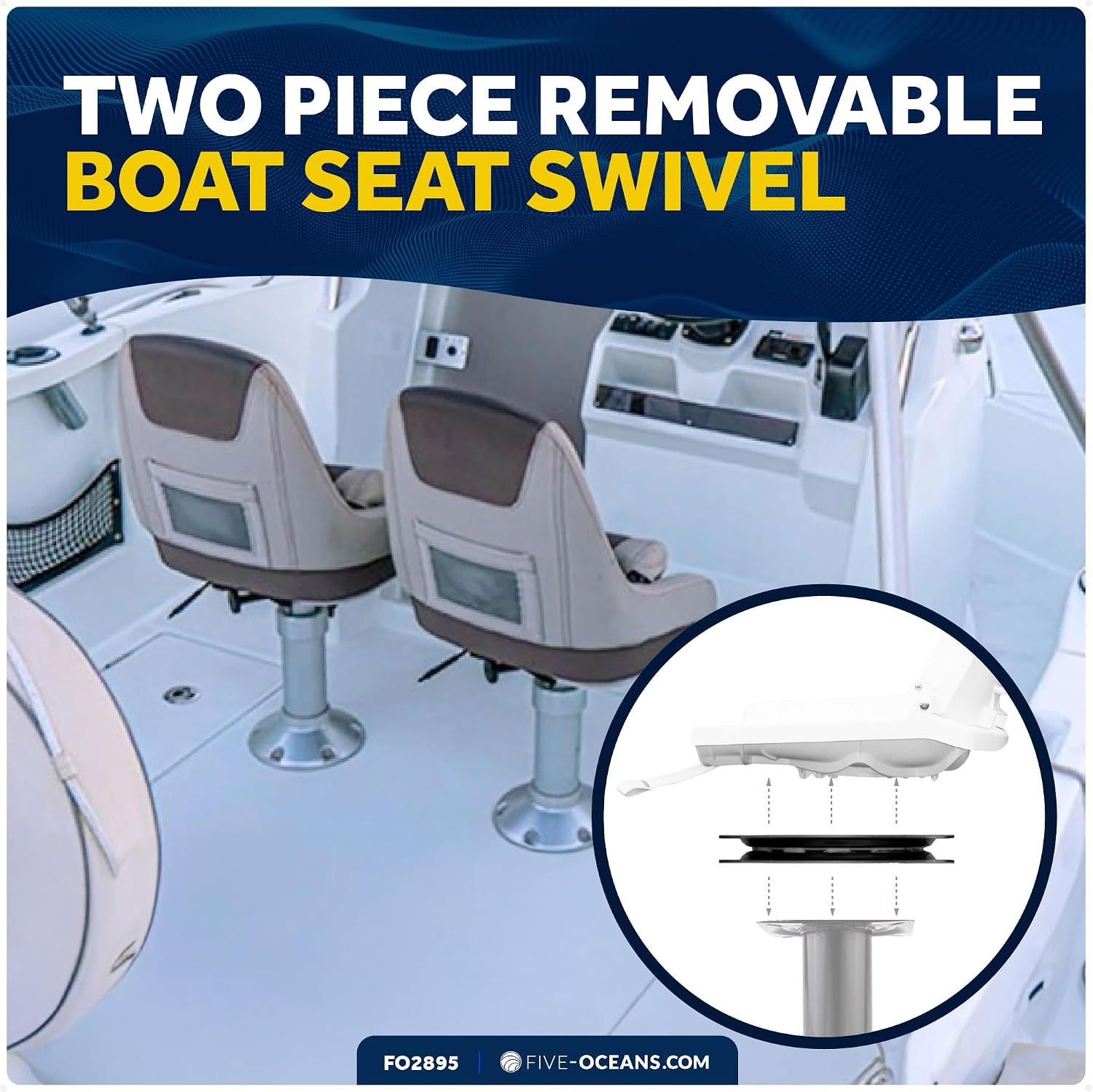Five Oceans 8-Inch Boat Seat Pedestal, Boat Seat Pedestals with Seat Mount 360-Degree Swivel, Steel with Black Powder Coat Finish, 6-7/8-Inch (174mm) Base - Universal Mounting - FO2896