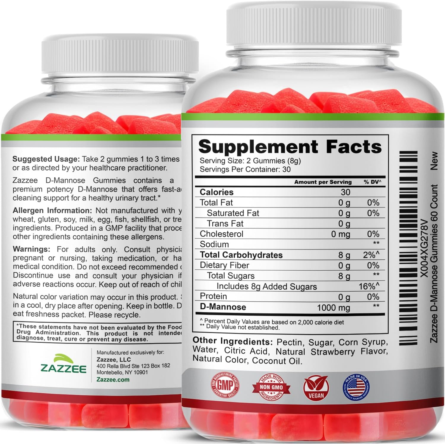 Zazzee D-Mannose, 1000 mg per Serving, 180 Vegan Capsules, 3 Month Supply | Potent & Fast-Acting, Certified Kosher, 100% Pure, All-Natural Urinary Tract Health Support, 100% Vegetarian, Non-GMO