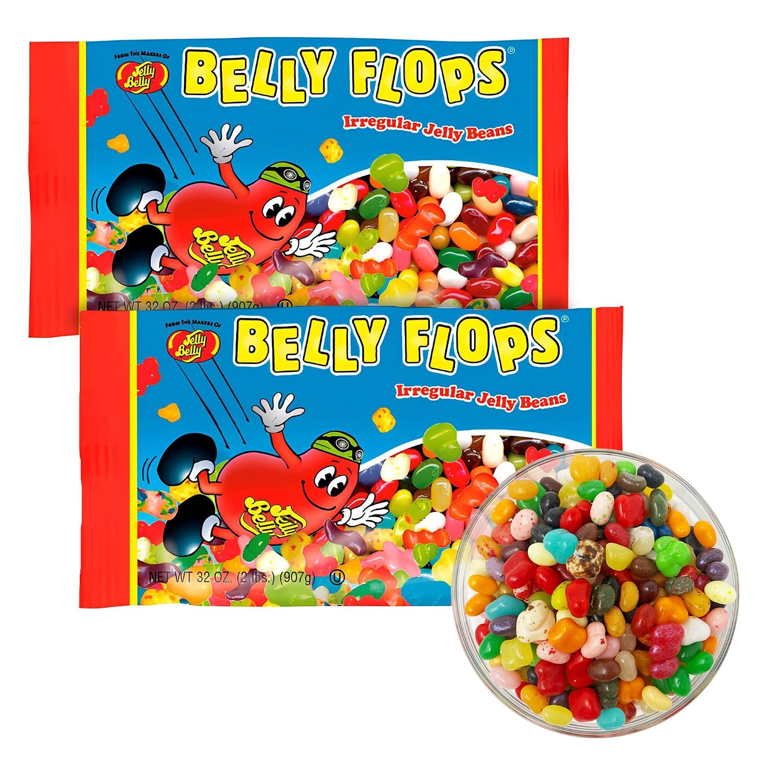 Jelly Belly Belly Flops – Fun-Shaped Candy Treats - Jelly Beans Bulk Pack for Parties and Events (Pack of 1, 2lb bags)