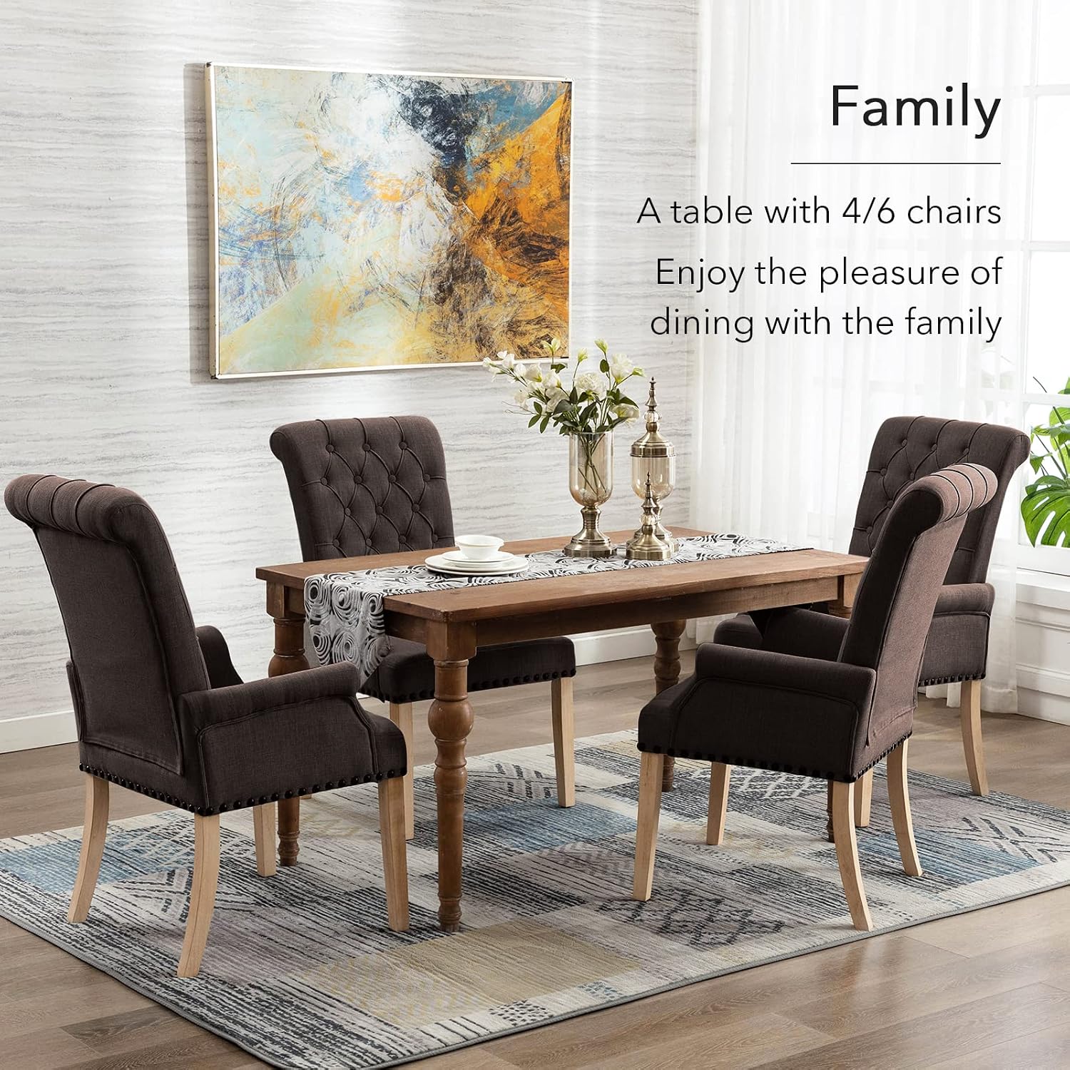 adochr Dining Chairs with Arms,Linen High Back Dining Room Chairs, Beige