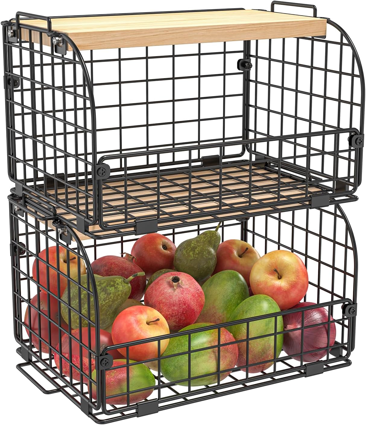 2 Set Stackable Wire Basket with Openable Top, Kitchen Counter