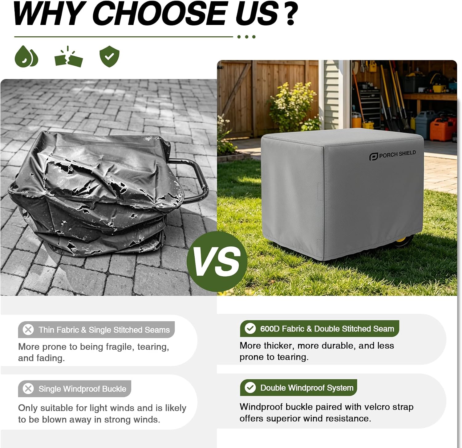 Porch Shield Waterproof Universal Generator Cover 32 x 24 x 24 inch - for Most Generators 5000-10000 Watt, Black