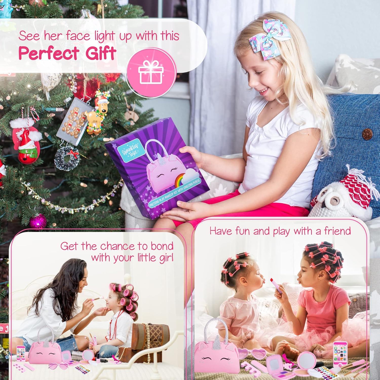 Kids Real Makeup Kit with Unicorn Purse Non Toxic Washable Make Up Set