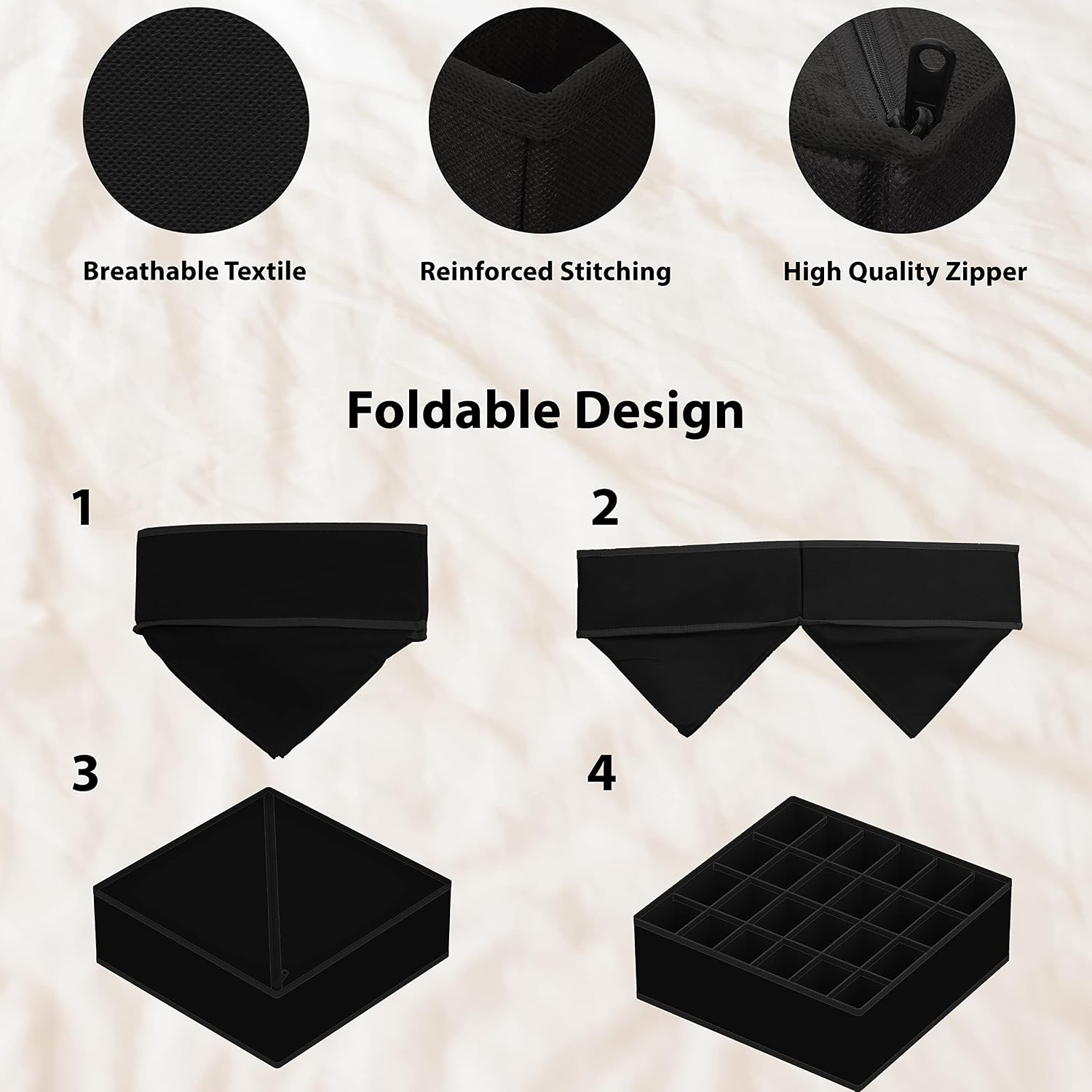Simple Houseware 4-Pack Drawer Organizer Set for Underwear/Socks/Bra, Gray | Closet Dividers for Underwear, Socks, Bras, Scarves, Ties - Foldable Non-Woven Storage Boxes