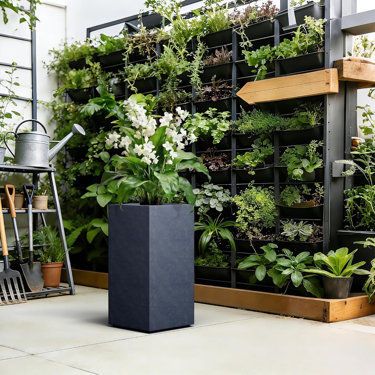 Kante Accent Column Square Pale Gray Concrete Planter 23.6" H, Outdoor