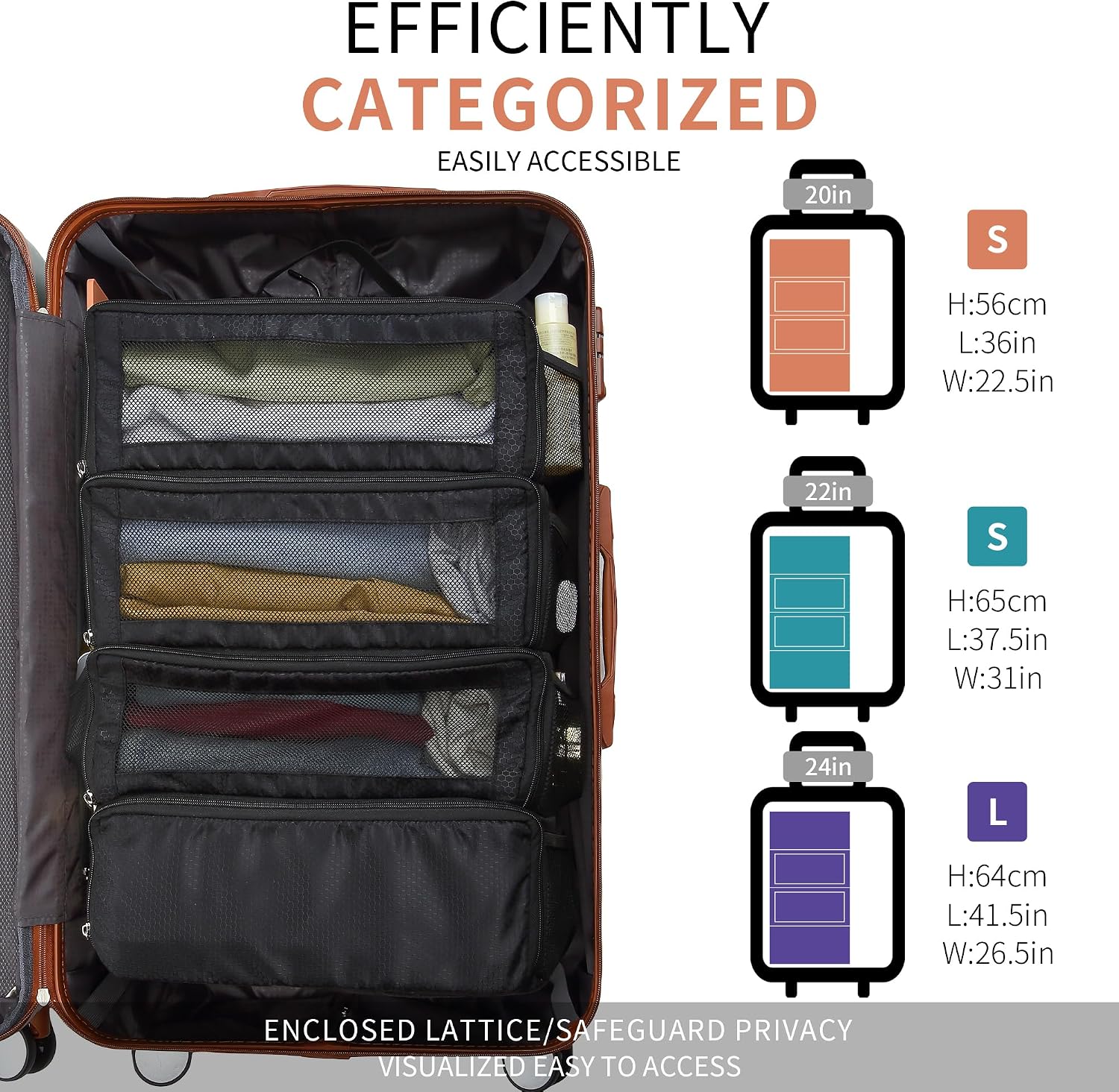 Suitcase Organizer Travel Bags Organizer for Luggage Compression Hanging Packing Cubes for Travel Carry on Closet (Bag Only)