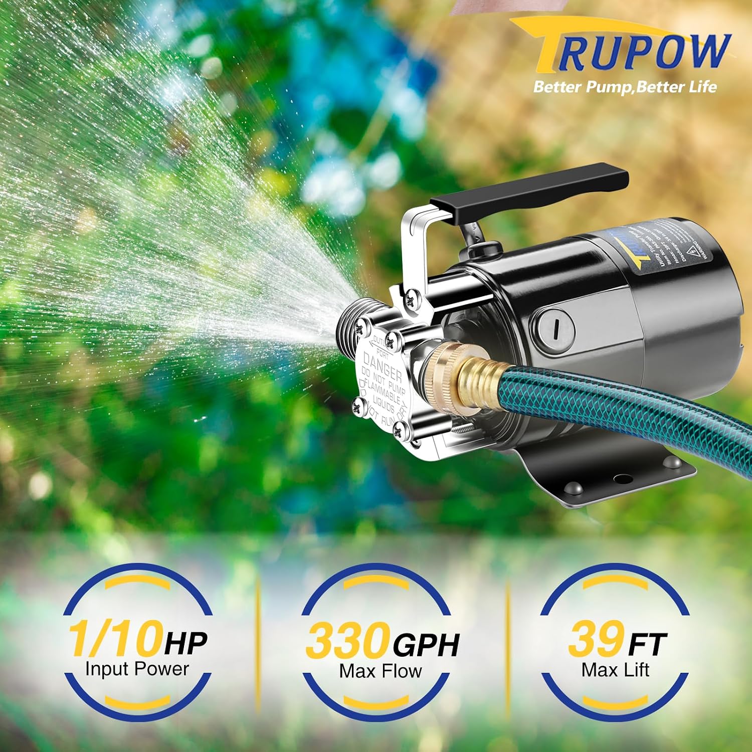 Water Transfer Pump, 115V 1/10HP 330GPH Electric Utility Water Pump with 6ft Water Hose Kit, Portable Small Water Pump For Pool Draining, Removing Water From Rain Barrel, Aquariums, etc.