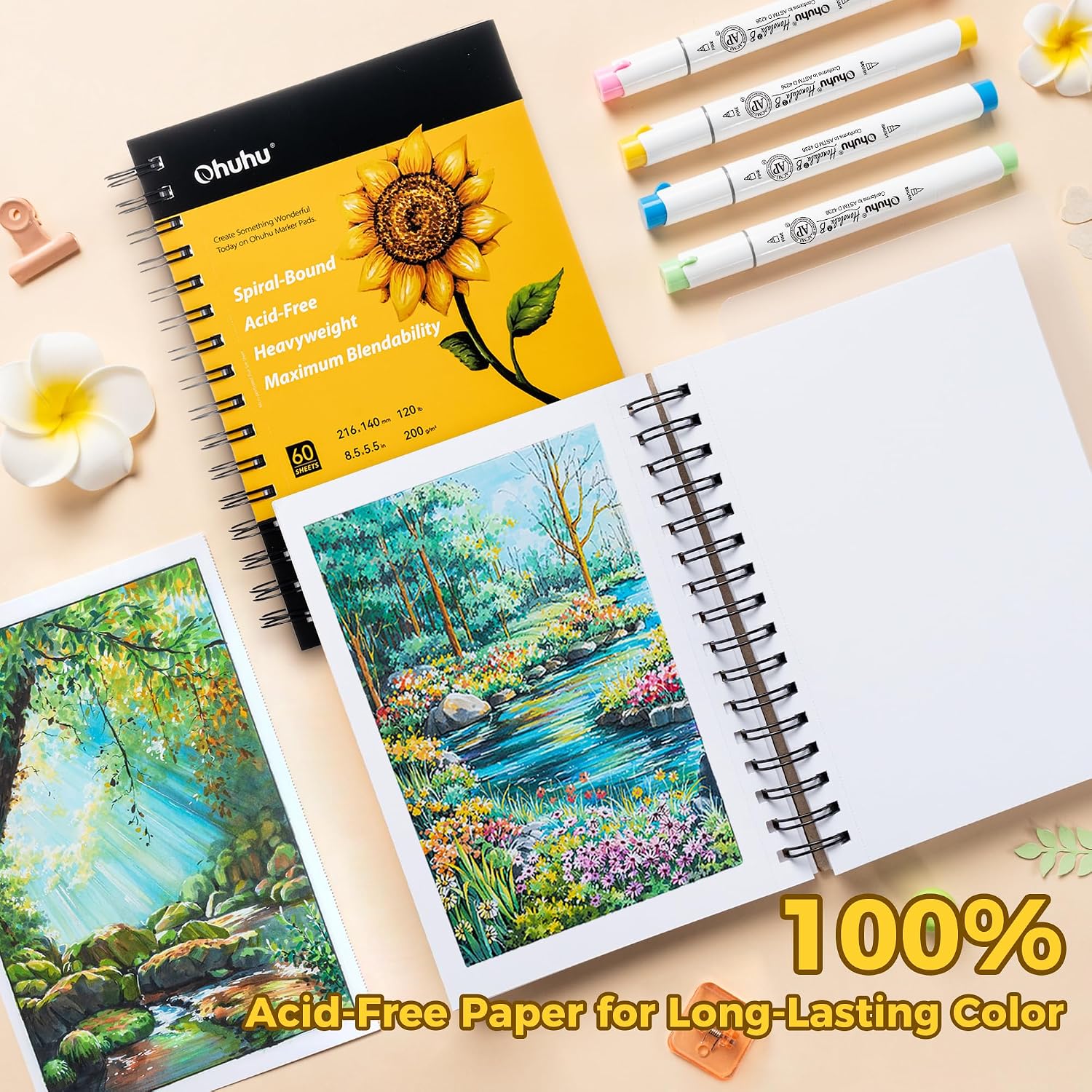 Ohuhu 7"x10" Marker Paper Pad Art Sketchbook for Drawing and Sketching