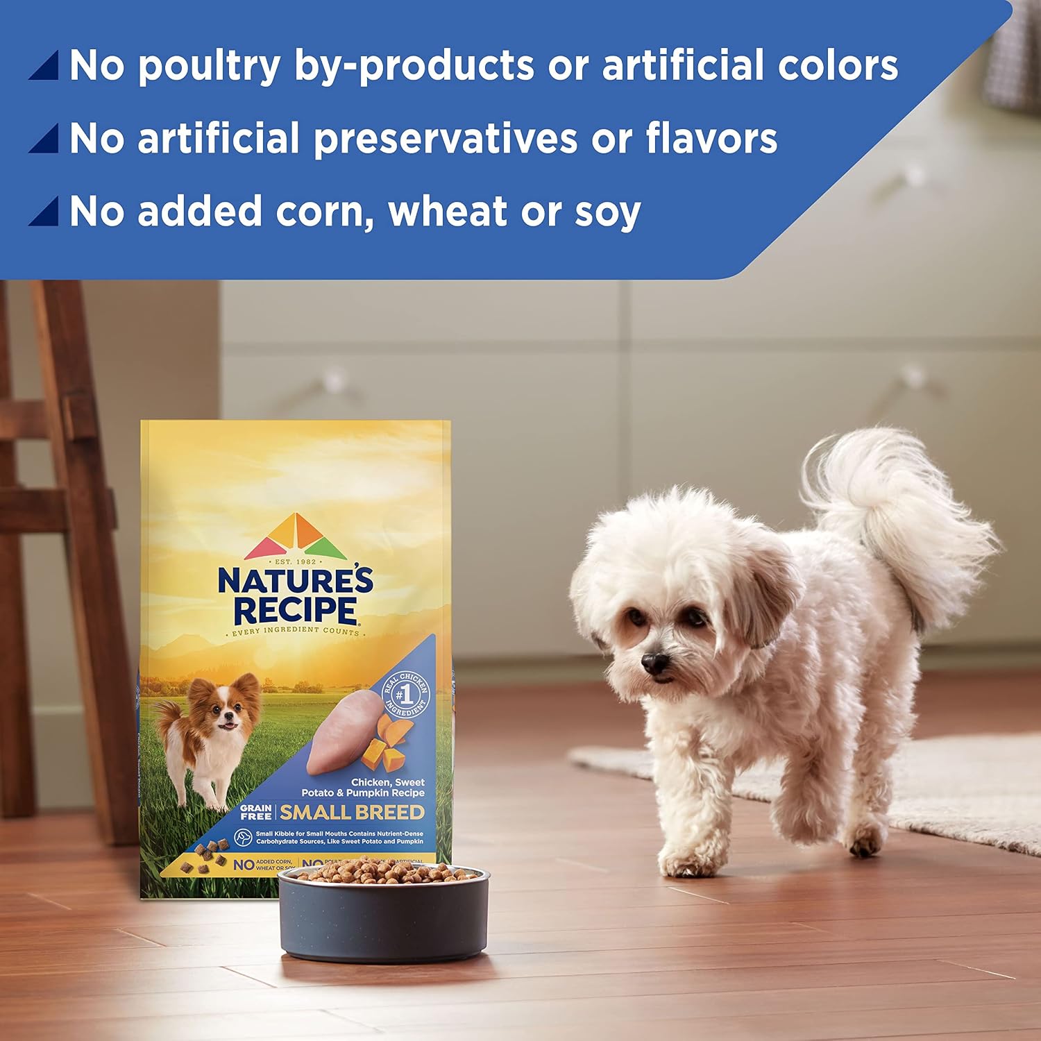 Nature's Recipe Grain Free Small Breed Dry Dog Food, Chicken, Sweet Potato & Pumpkin Recipe, 4 lb. Bag | Chicken, Sweet Potato & Pumpkin Recipe for Small Adult Dogs, Made with No Poultry By-Product Meal or Artificial Preservatives