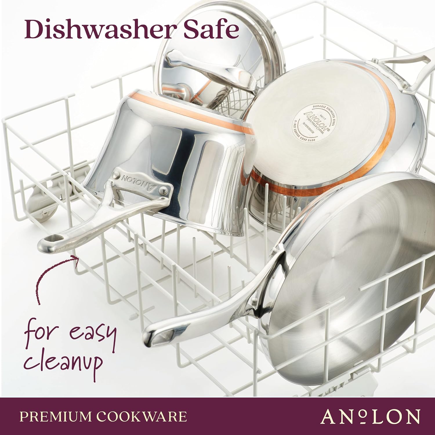 Anolon Nouvelle Stainless Steel Cookware Pots and Pans Set, 10 Piece | Stainless Steel Cookware Set with Lids, Oven Safe to 500°F, Durable Everyday Cooking, Dishwasher Safe