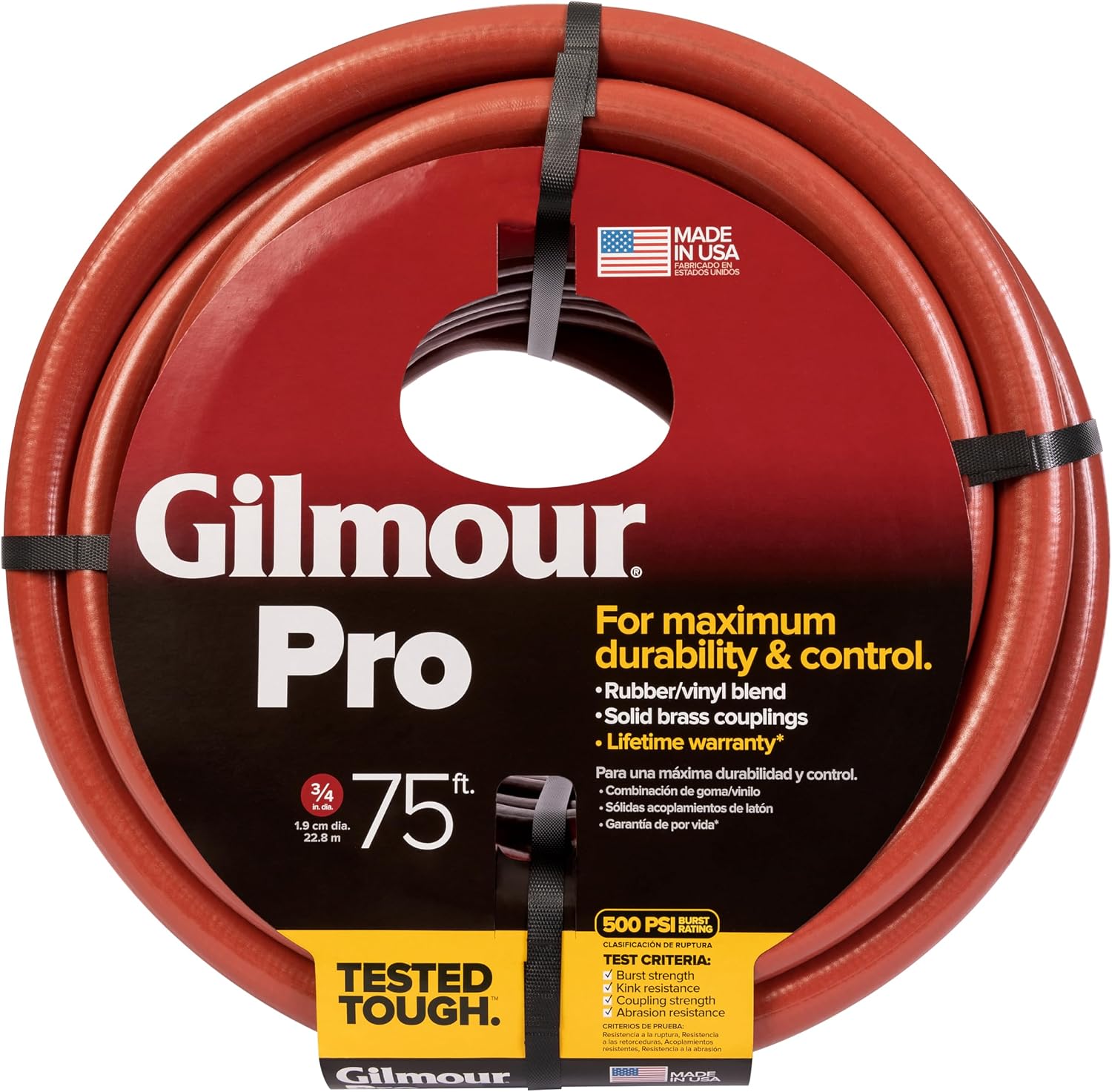 Gilmour Pro Commercial 3/4" x 75' Heavy Duty Water Hose, Durable and Kink Resistant 75 ft Garden Hose | 400 PSI burst strength