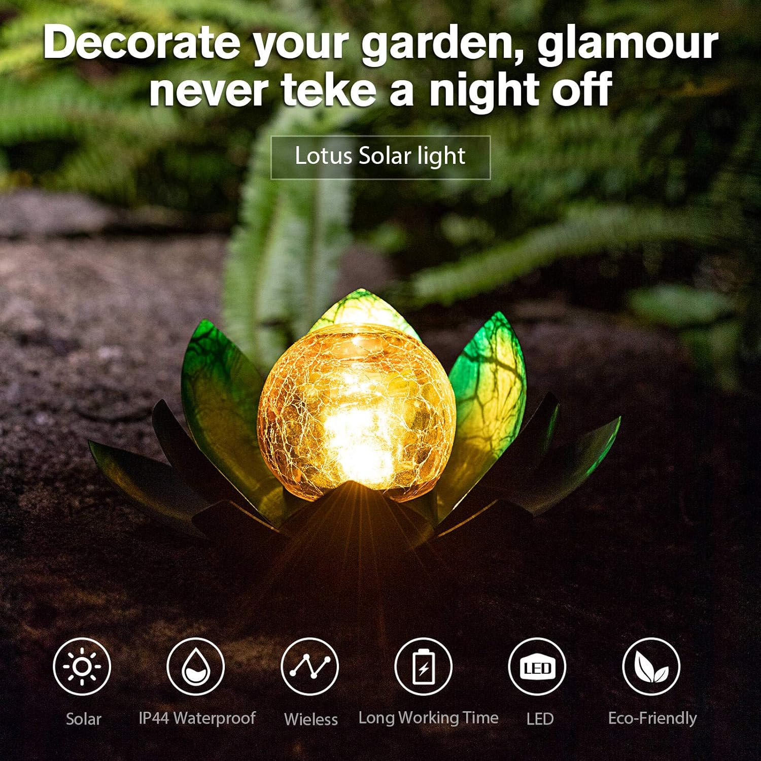 Huaxu Solar Lights Outdoor Garden, Crackle Globe Glass Lotus Decor, Waterproof LED Metal Flower Decorations for Patio,Lawn,Walkway,Tabletop,Ground