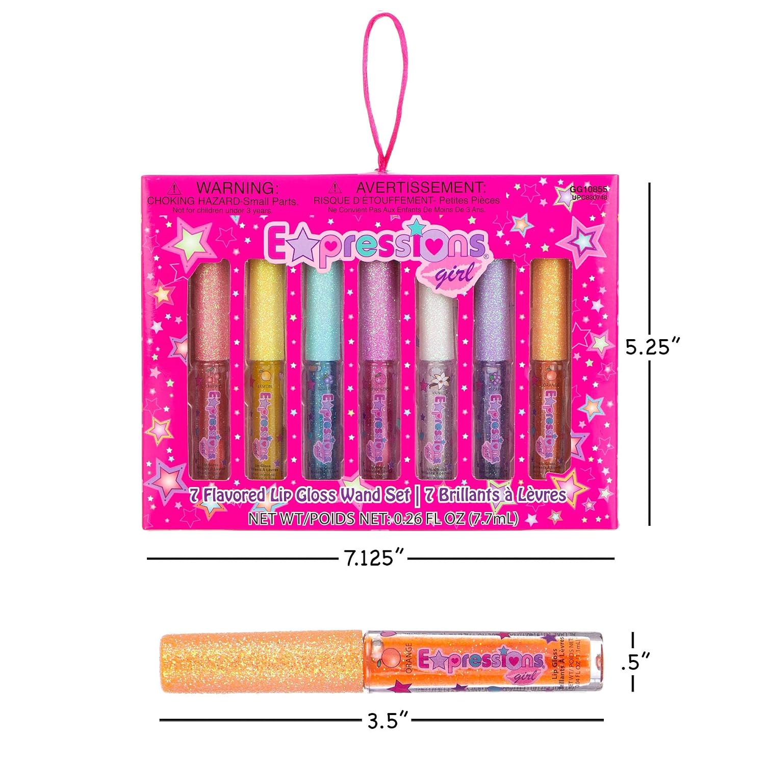 7pc Fruity Flavored Lip Gloss Set - Assorted Fruit Flavor-Great Gift | Non-Toxic Kids Makeup. Fun Shiny Lip Gloss Collection for Kids, Teens & Girls - Sweet & Glossy Lip Care