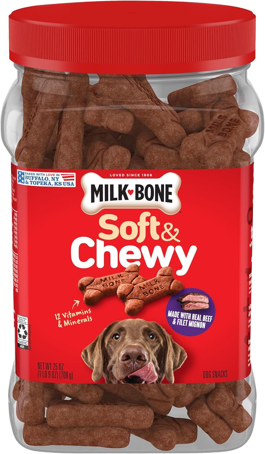 Milk-Bone Soft & Chewy Dog Training Treats, 25 oz Canister | Made with real chicken breast, soft dog treats for training and rewarding, 18% protein, fortified with vitamins and minerals