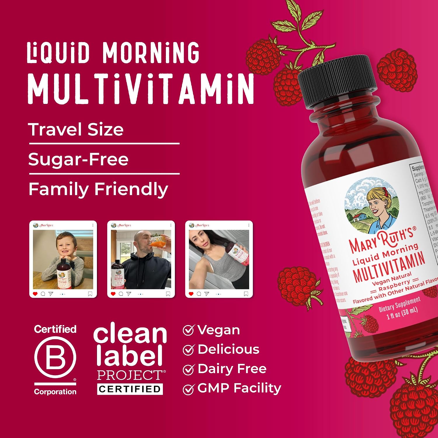 MARYRUTH'S Liquid Morning Multivitamin for Women, Men & Kids, 32 Servings | Vitamin A C D E B6 B12 Biotin Zinc, Beauty, Vegan, Non-GMO, Gluten Free