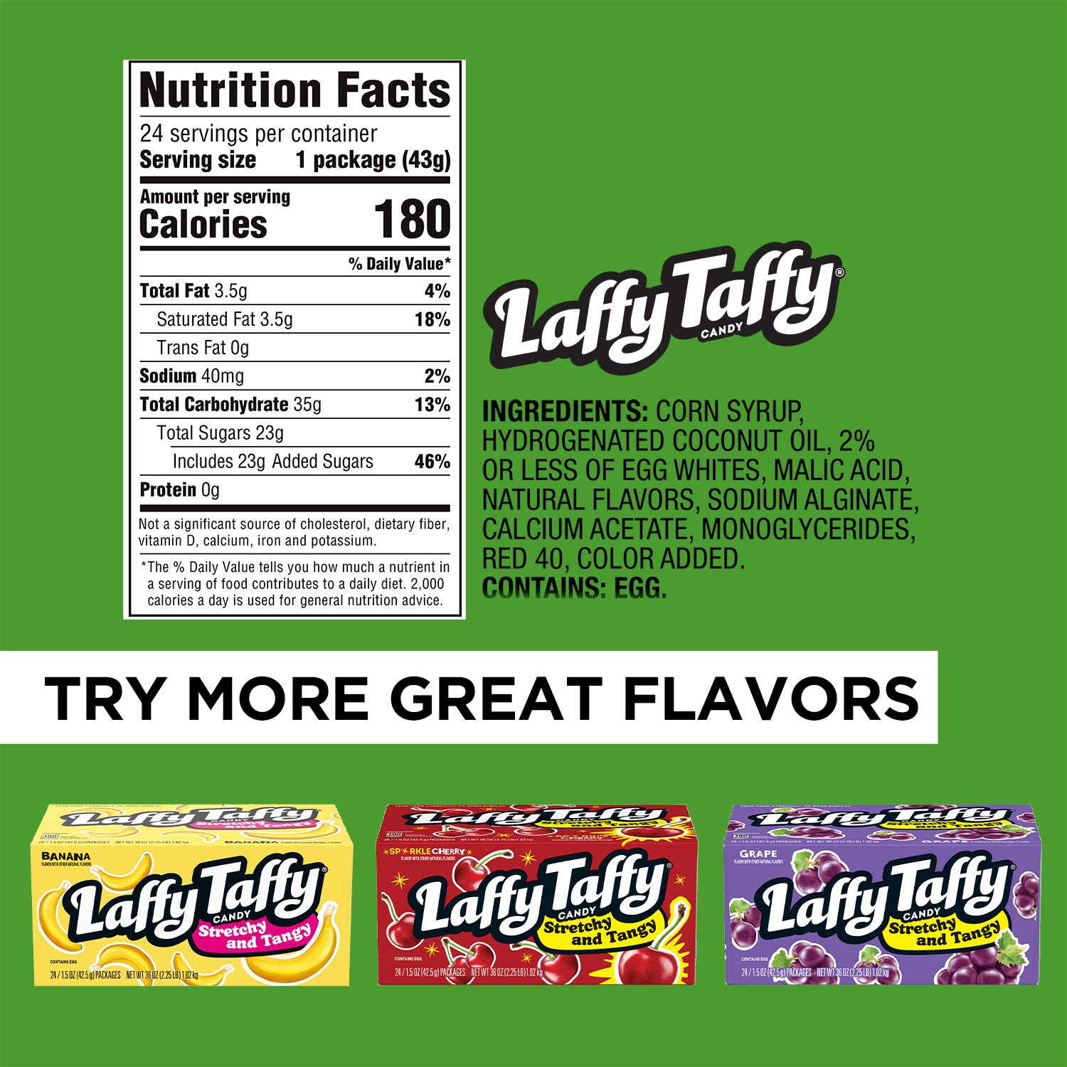 Laffy Taffy Variety Box, Grape Watermelon Cherry Chewy Candy, 1.5 oz, 24 Ct | Grape, watermelon, cherry stretchy tangy taffy, individually wrapped, jokes on wrapper, lunchbox, sharing
