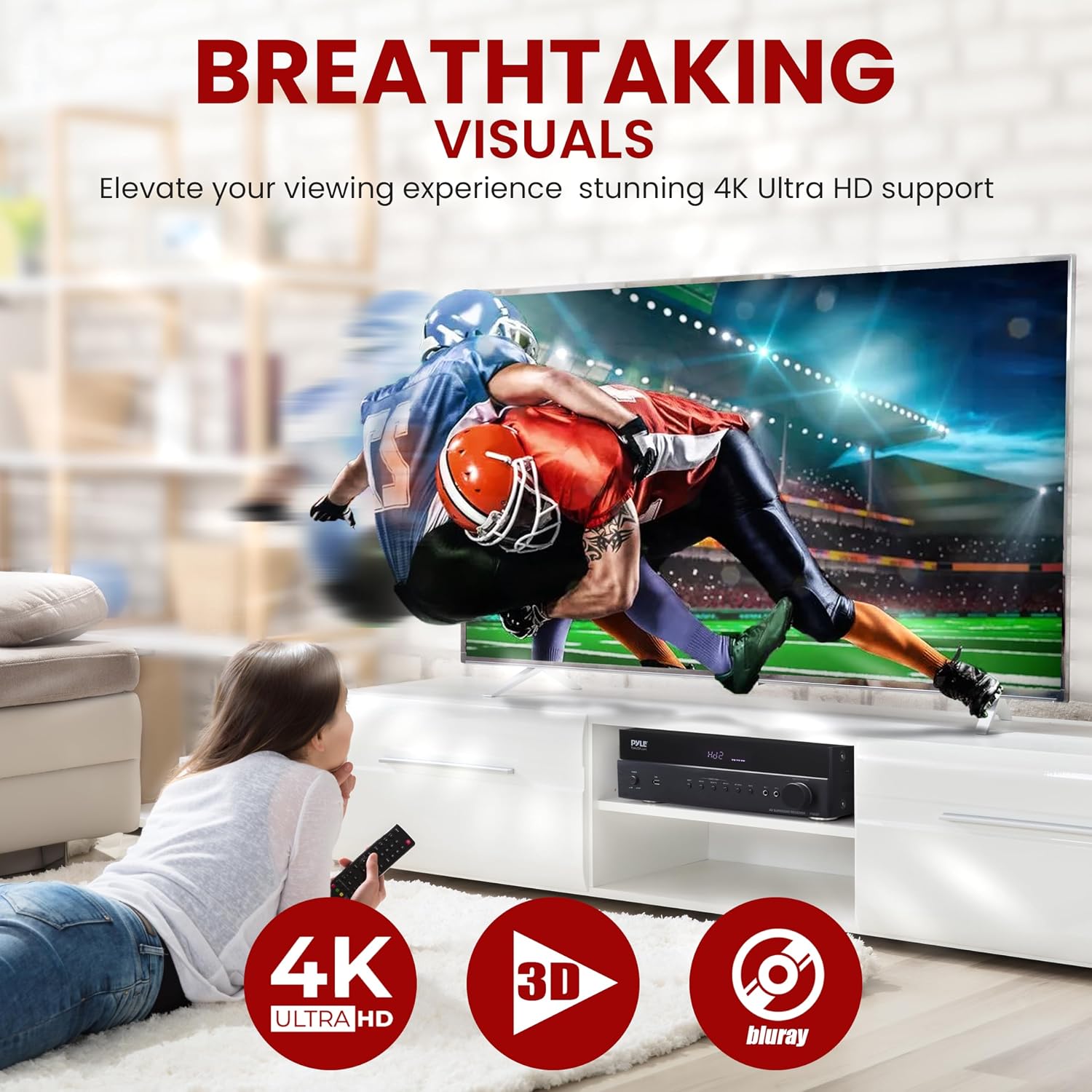 Pyle 5.2 Channel Hi-Fi Home Theater Receiver - 1000W MAX Wireless BT Surround Sound Stereo Amplifier System with 4k Ultra HD Support, MP3/USB/DAC
