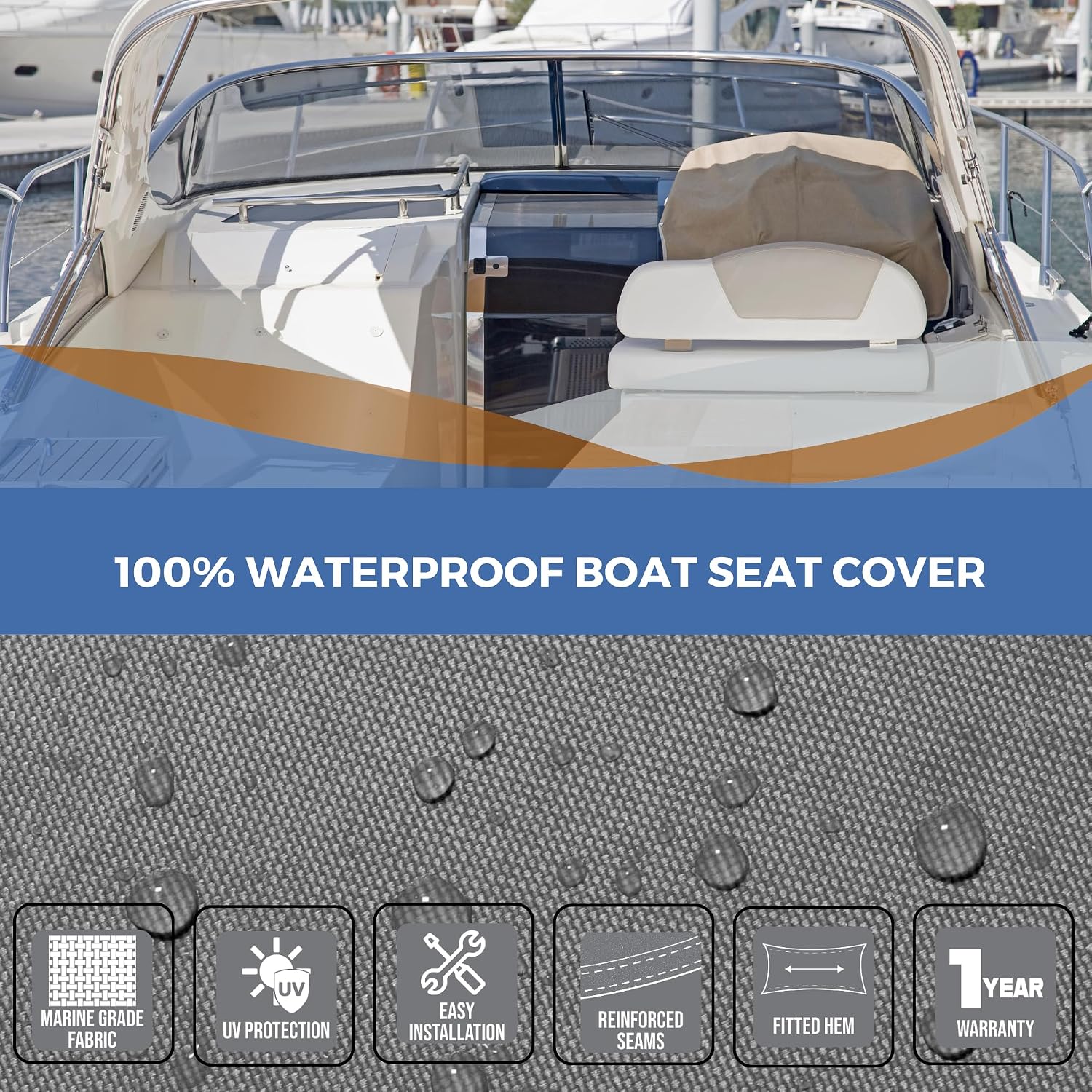 SavvyCraft Waterproof Pontoon Lounge Seat Cover Marine Grade 23"Dx60"Wx30"H