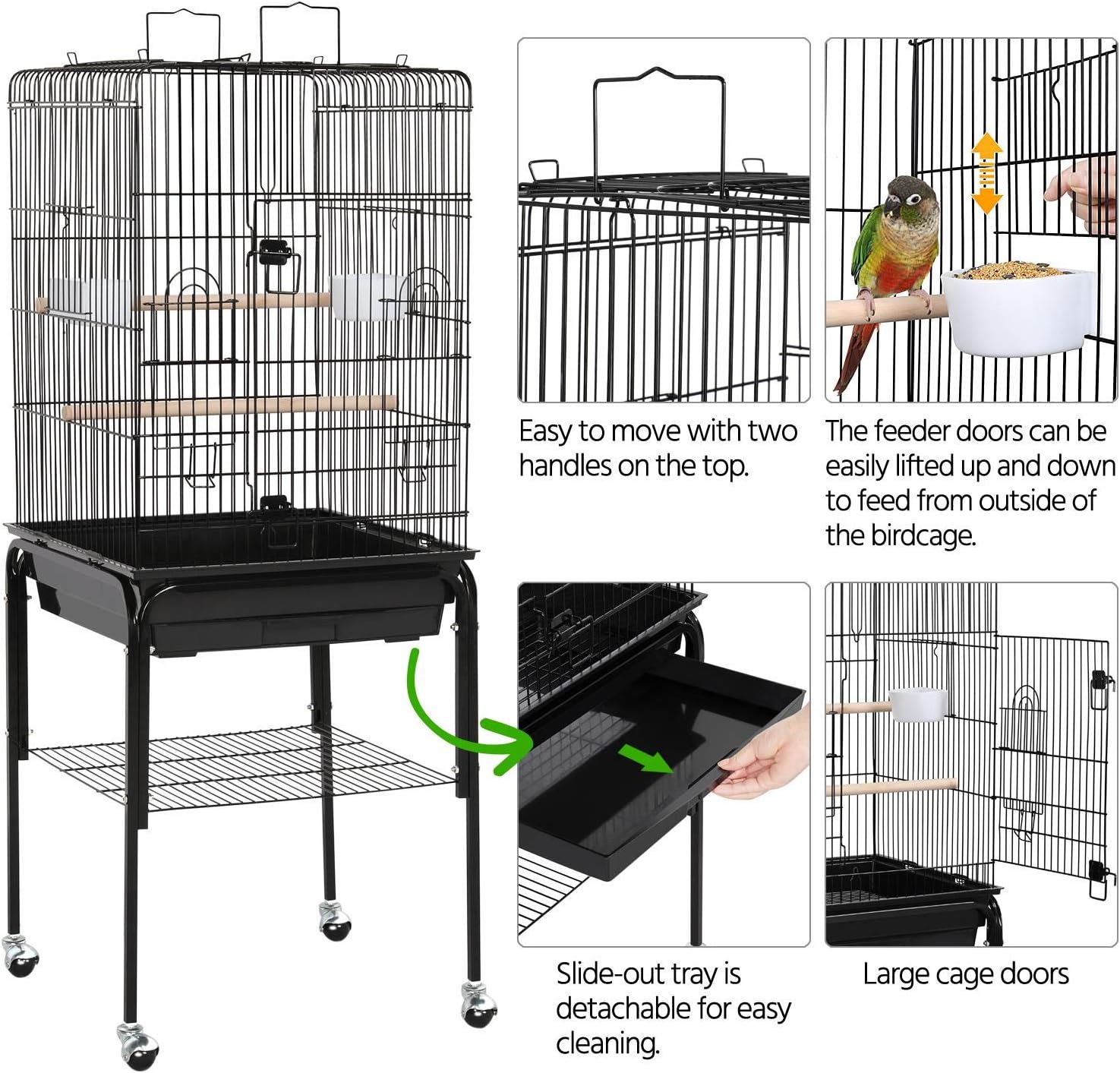Yaheetech 53.5" Open Top Parrot Bird Cage with Detachable Rolling Stand, Roof Play Flight Cage for Cockatiels, Sun Conures