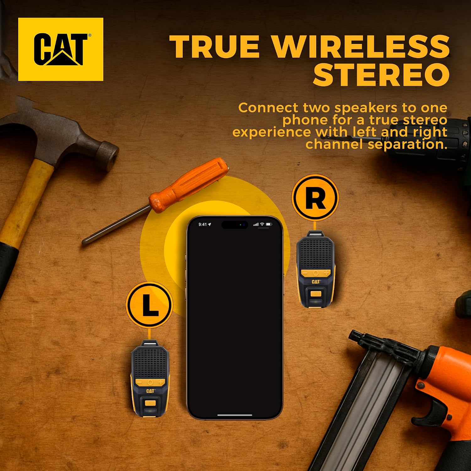 CAT Wearable Bluetooth Speaker | Clip-On Speaker with Built-in Mic for Jobsite, Construction, Outdoor | Water-Resistant | Hands-Free Calls & Music