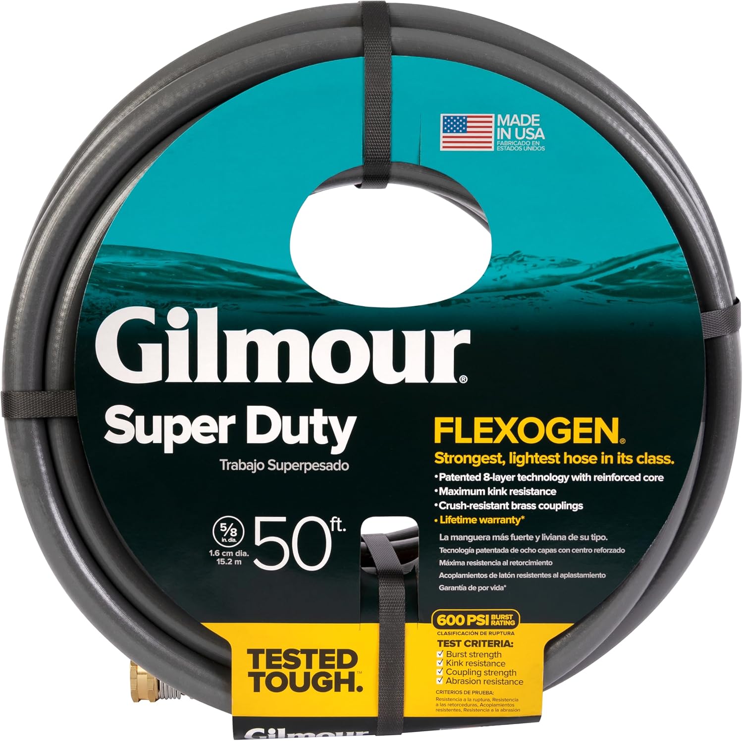 Gilmour Flexogen 5/8 in x 50 ft Garden Hose, Heavy Duty Water Hose, Flexible and Kink Resistant Outdoor Hose, Gray | 8-layer heavy duty build