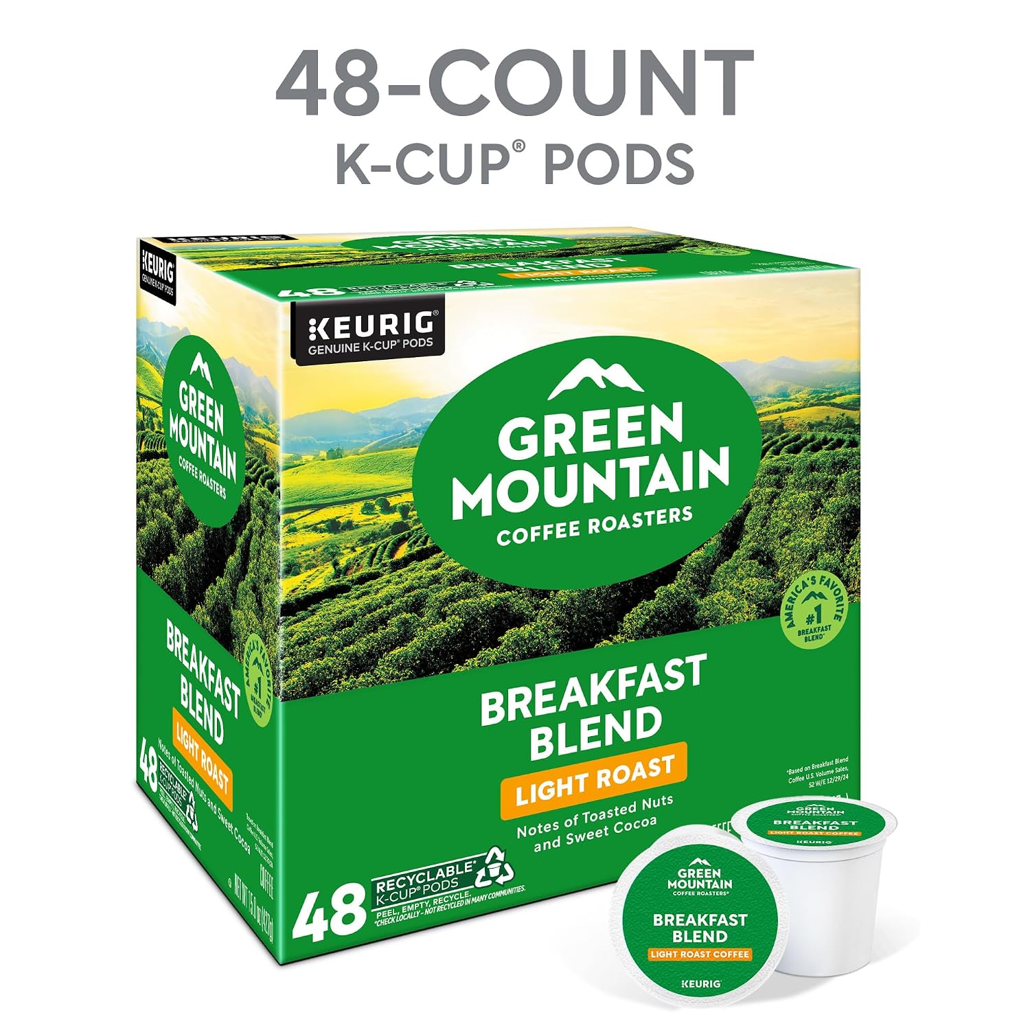 Green Mountain Coffee Roasters Breakfast Blend Single-Serve Keurig K-Cup Pods, Light Roast Coffee, 96 Count