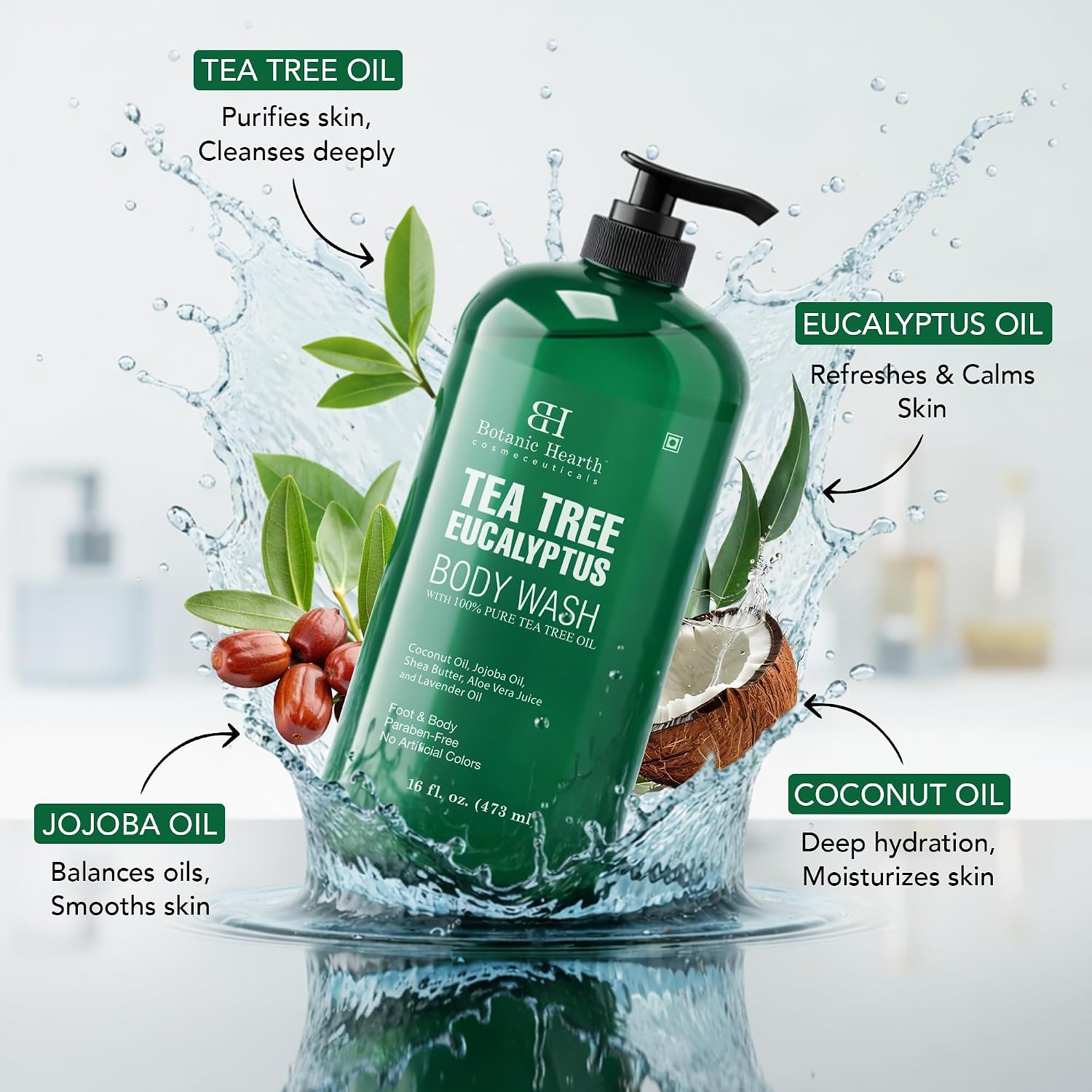 Botanic Hearth Tea Tree Body Wash With 100% Tea Tree Oil - 16 Fl oz