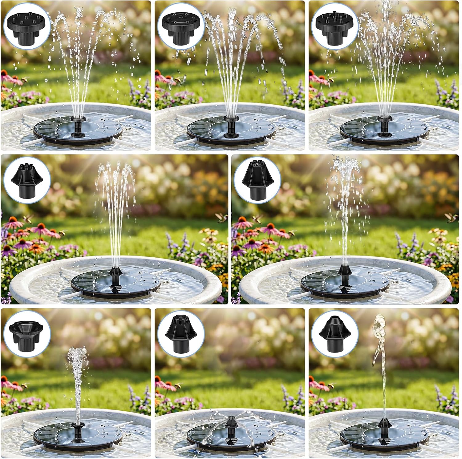 Mademax 1W Solar Bird Bath Fountain Pump, Solar Fountain, Free Standing Floating Solar Powered Water Fountain Pump for Bird Bath, Garden, Pond, Pool