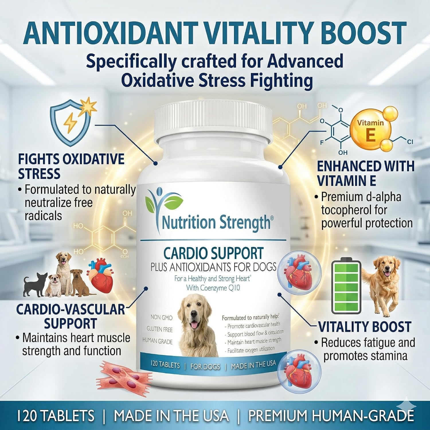 Cardio Support for Dogs Plus Antioxidant, L-Carnitine, L-Taurine, with Coenzyme Q10 and Vitamin E, Promotes a Healthy and Strong Dog Heart