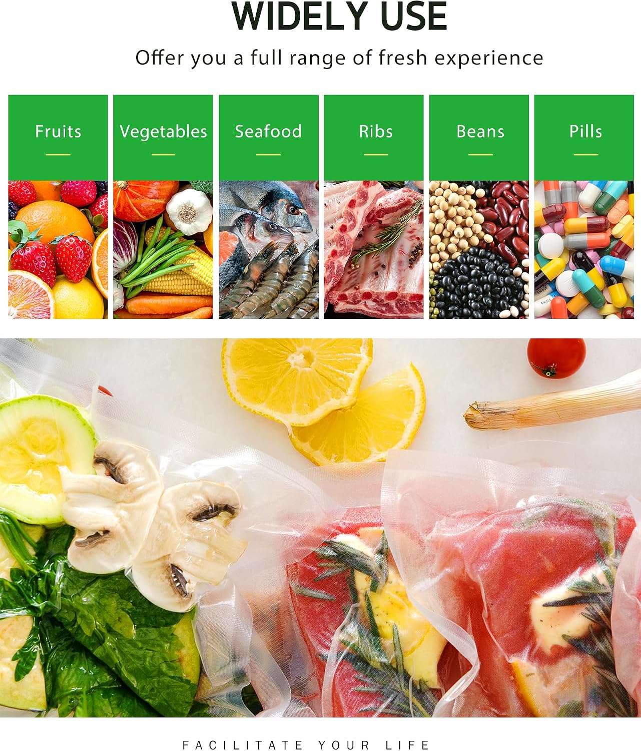 Syntus Vacuum Sealer Bags for Food, 3 Rolls 11" x 20' and 3 Rolls 8" x 20'