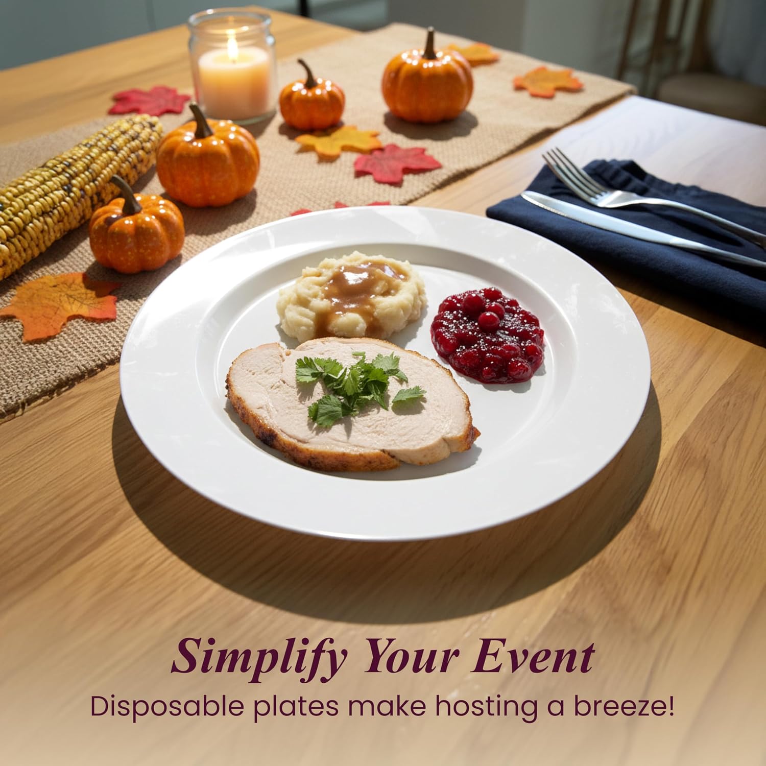 Aya's 60ct Square Plastic Disposable Plates, White - 9.5-Inch 30 Dinner and 6.5-Inch 30 Salad Plates for Party - Heavy-Duty Hard Plastic Design for Wedding, Event, Christmas, and Thanksgiving