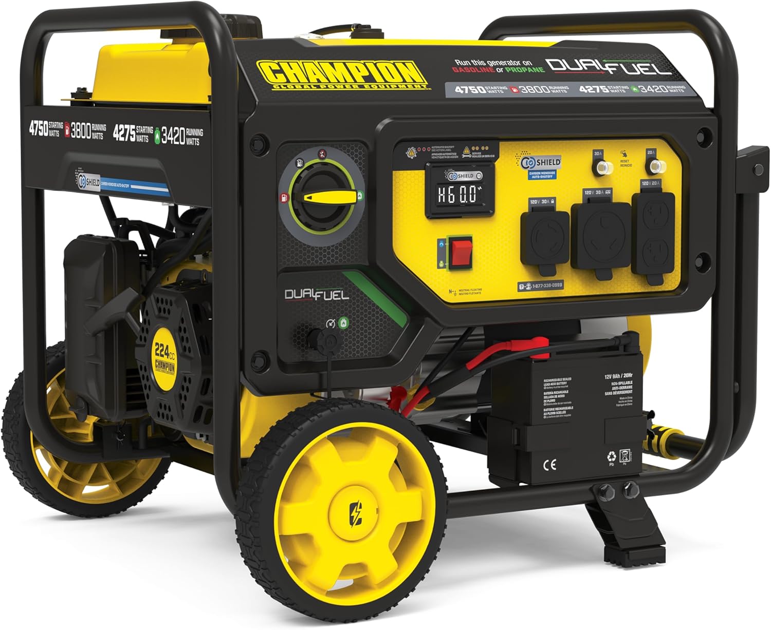 Champion Power Equipment 4750-Watt Electric Start Dual Fuel RV Ready Portable Generator with Free 3-Year Warranty, CARB Compliant