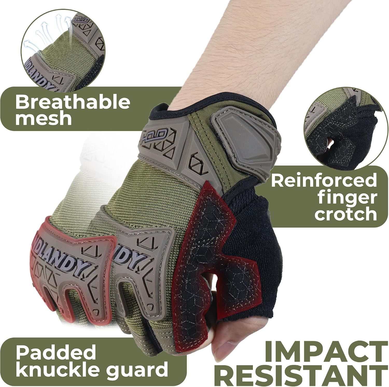 HANDLANDY Framer Work Gloves Open-Finger Carpenters Gloves, Fingerless Gaming Gloves for Tactical Shooting, Airsoft, Hunting, Police Work and Hiking L
