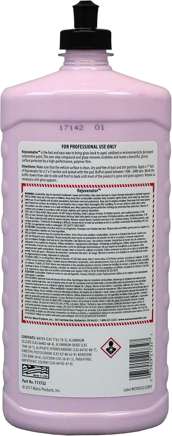 Malco Paint Rejuvenator - One Step Rotary Automotive Paint Restoration/Clear Coat Scratch and Swirl Remover/Re-Shine Old, Aged Paint to Look New / 32 Fl Oz (111732)