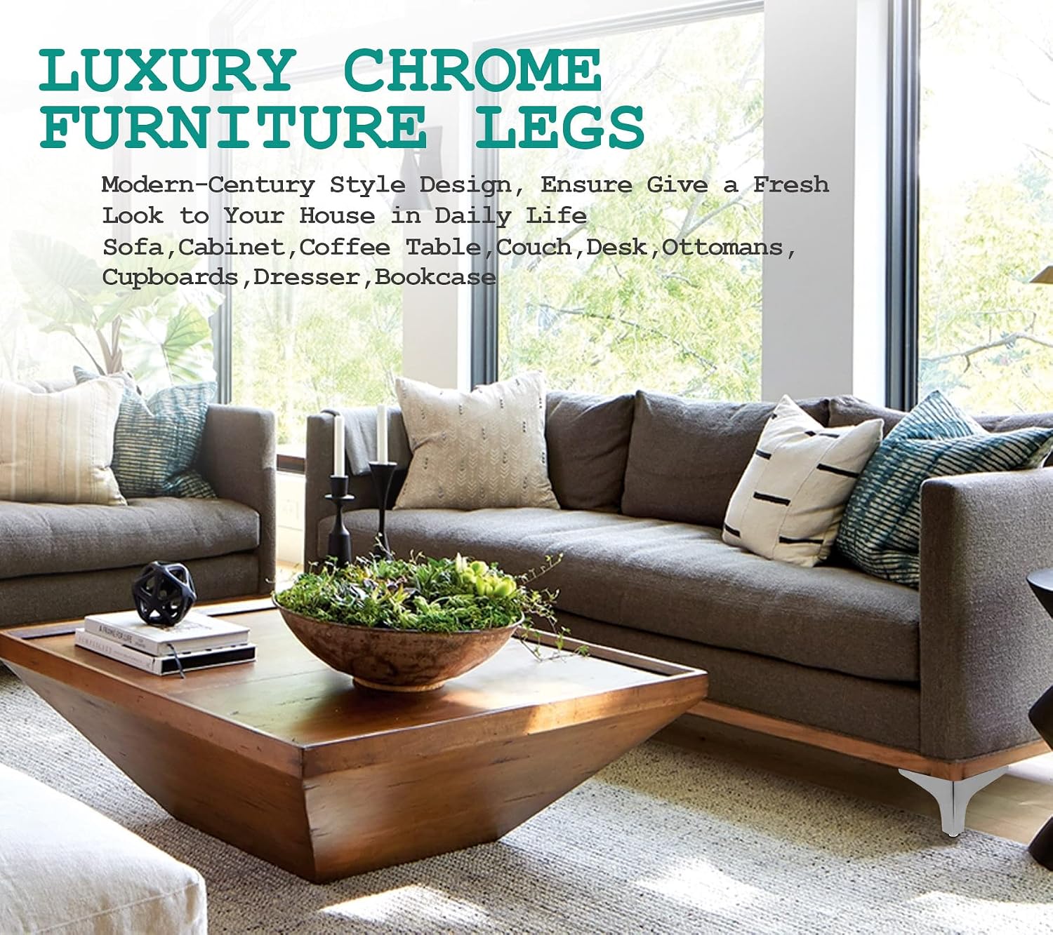 4 Pack 4 Inch Furniture Legs, Chrome Metal Polished Triangle Feet