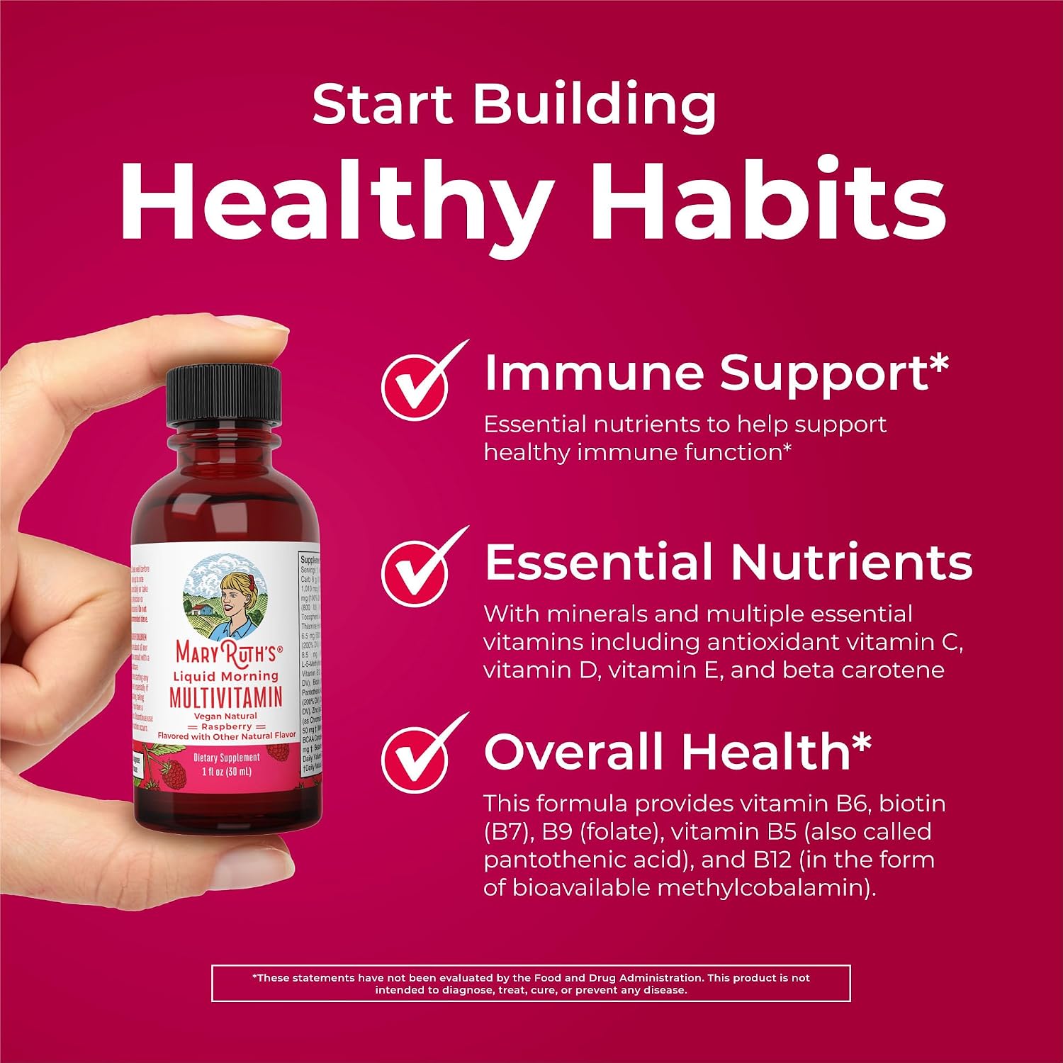 MARYRUTH'S Liquid Morning Multivitamin for Women, Men & Kids, 32 Servings | Vitamin A C D E B6 B12 Biotin Zinc, Beauty, Vegan, Non-GMO, Gluten Free