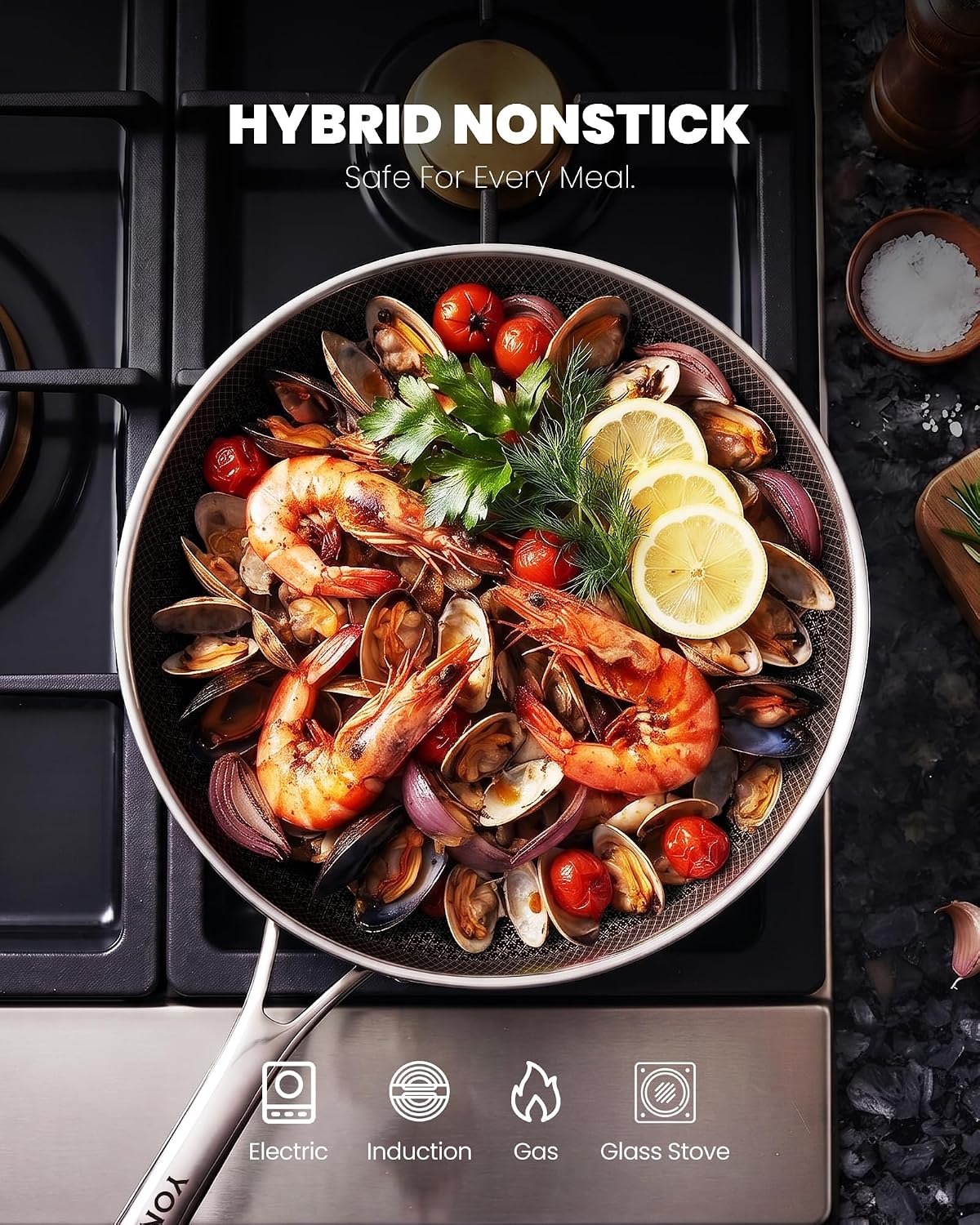 Nonstick Frying Pans,12 Inch Commercial Baking Pan Skillet with Lid | Hybrid Stainless Steel, PFOA-Free, Dishwasher & Oven Safe,Induction Compatible