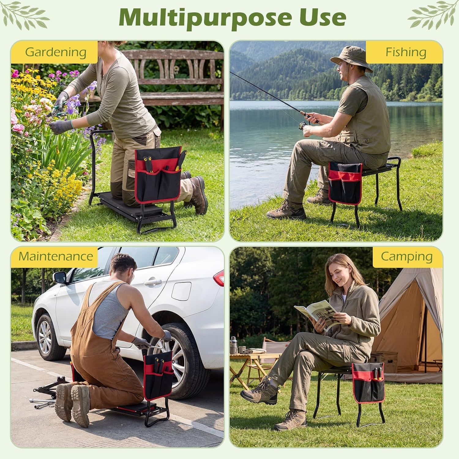 Goplus Garden Kneeler and Seat, Foldable Garden Bench for Kneeling & Sitting, Widened 8" EVA Soft Foam Pad
