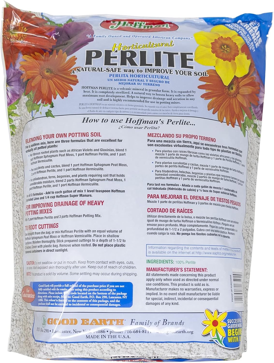 Hoffman Horticultural Perlite Lightweight Soil Conditioner to Improve Aeration, 8qt Bag