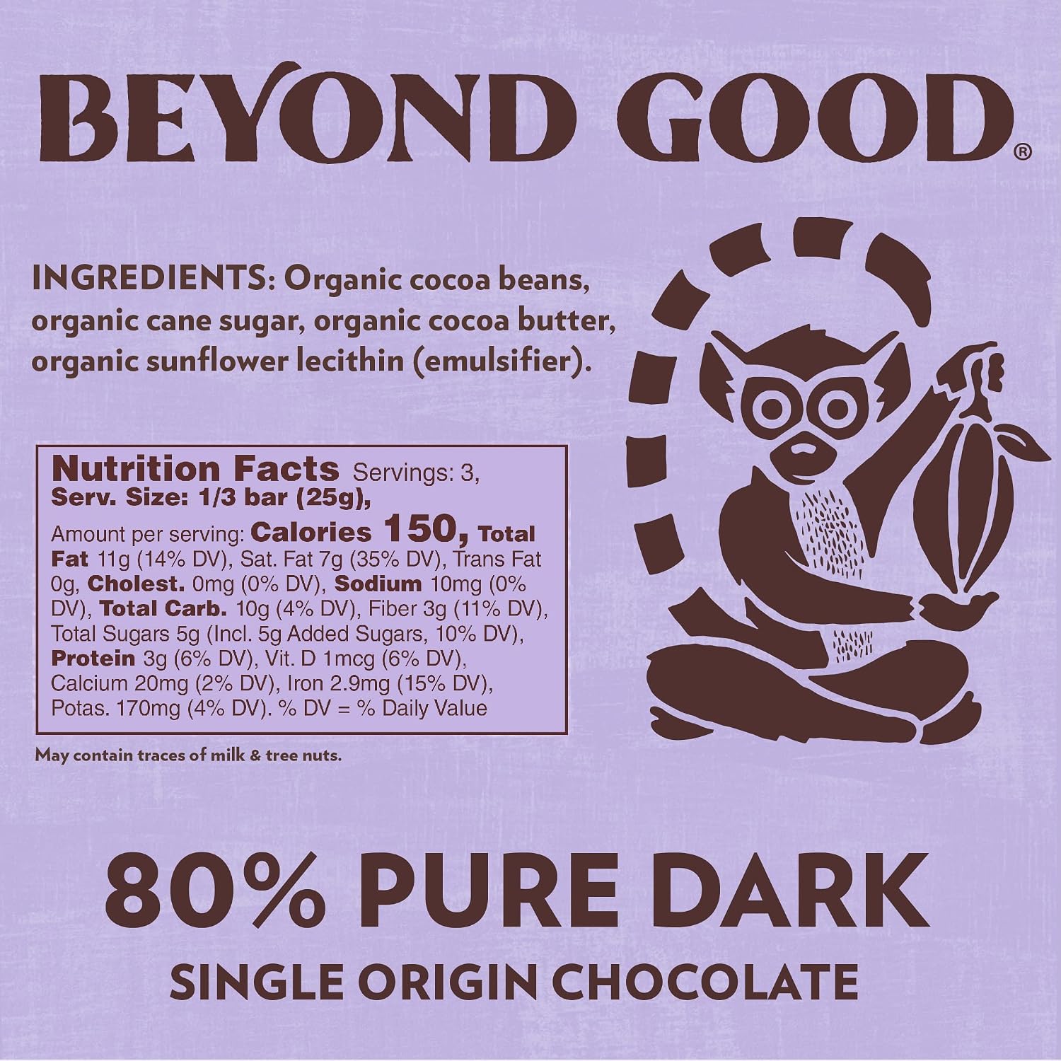 Beyond Good Organic Madagascar 80% Dark Chocolate Bar, 2.64 OZ